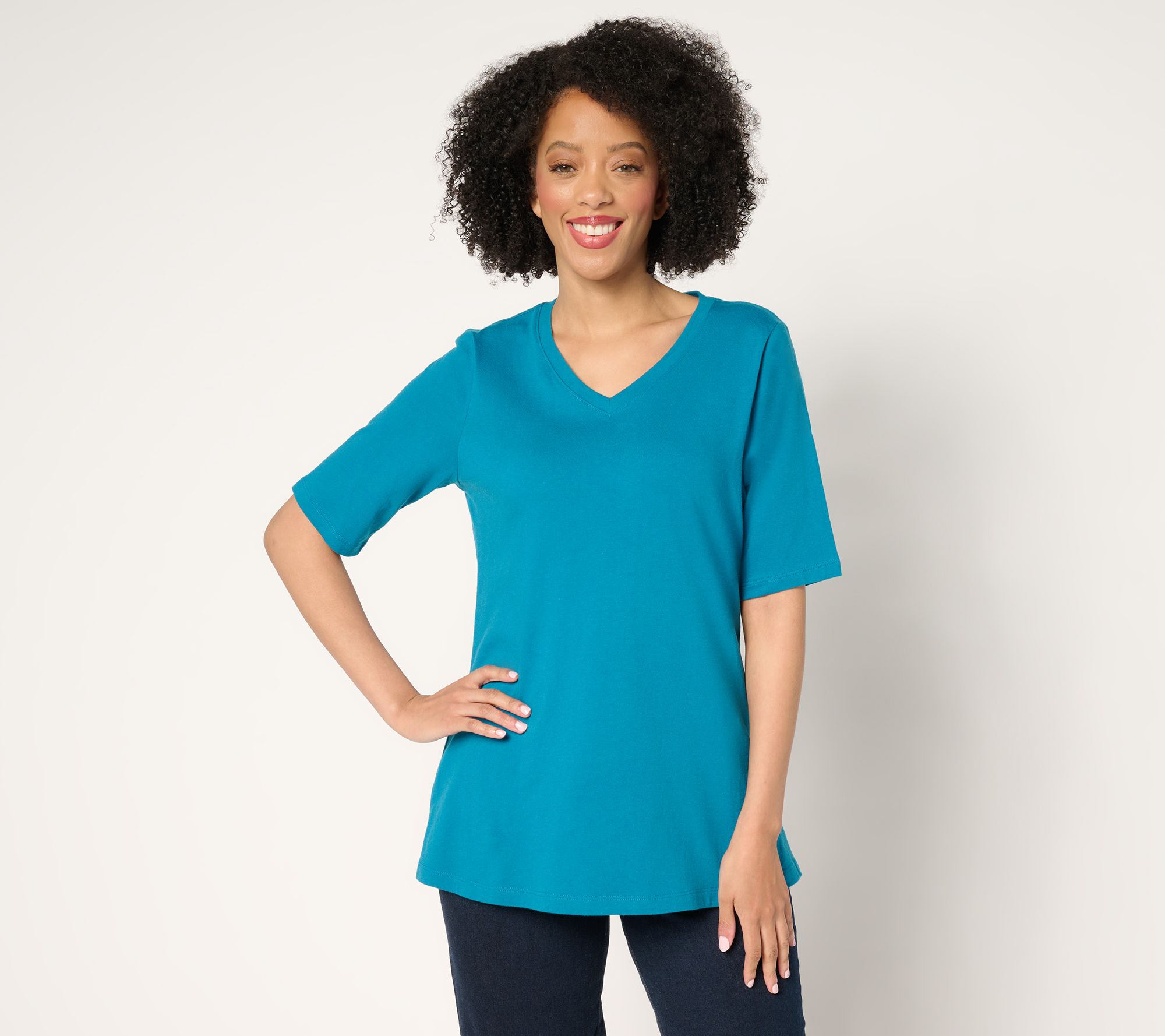 Denim & Co. Essentials Petite True Cotton Jersey V-Neck Tunic