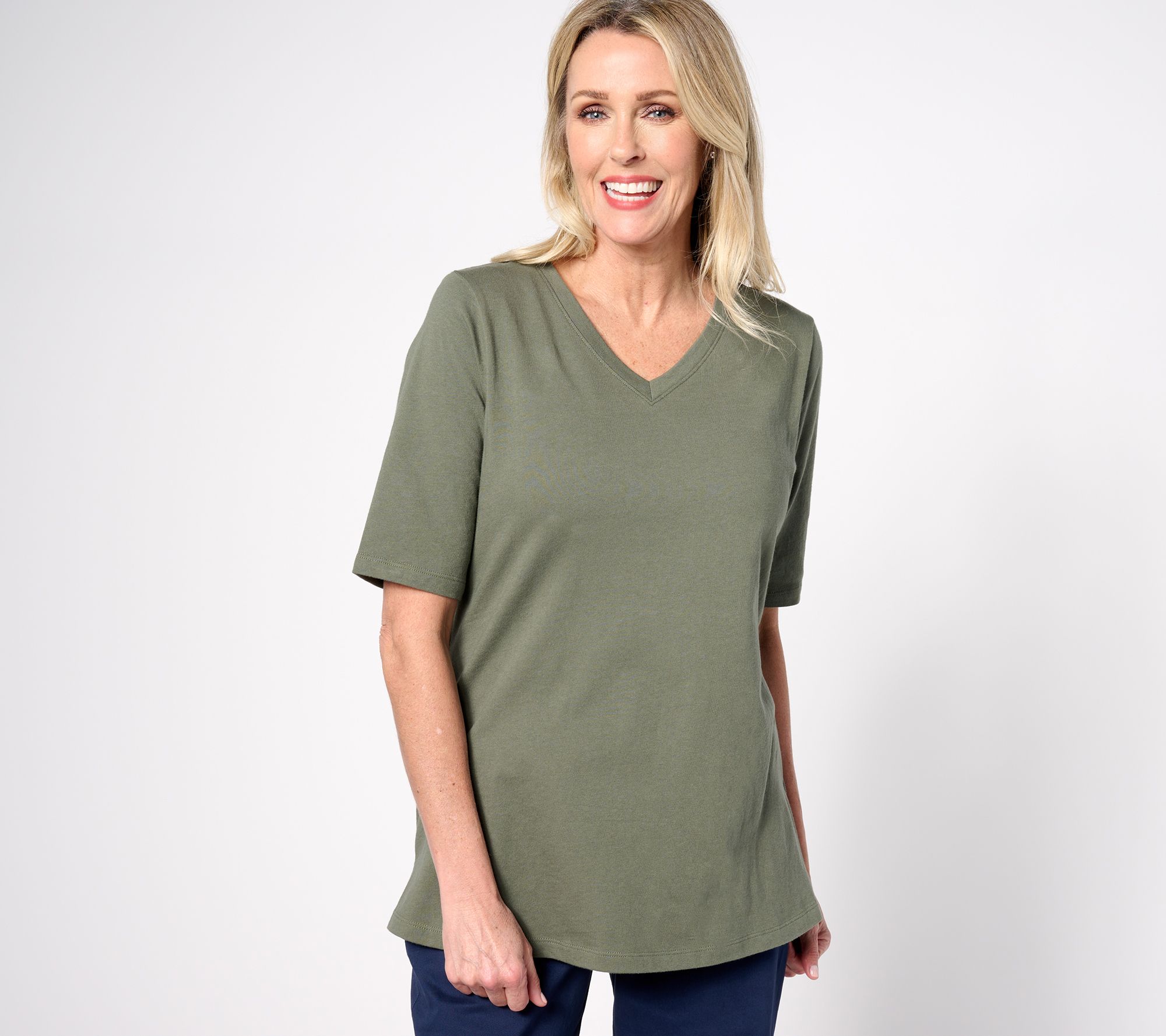 Denim & Co. Essentials Petite True Cotton Jersey V-Neck Tunic