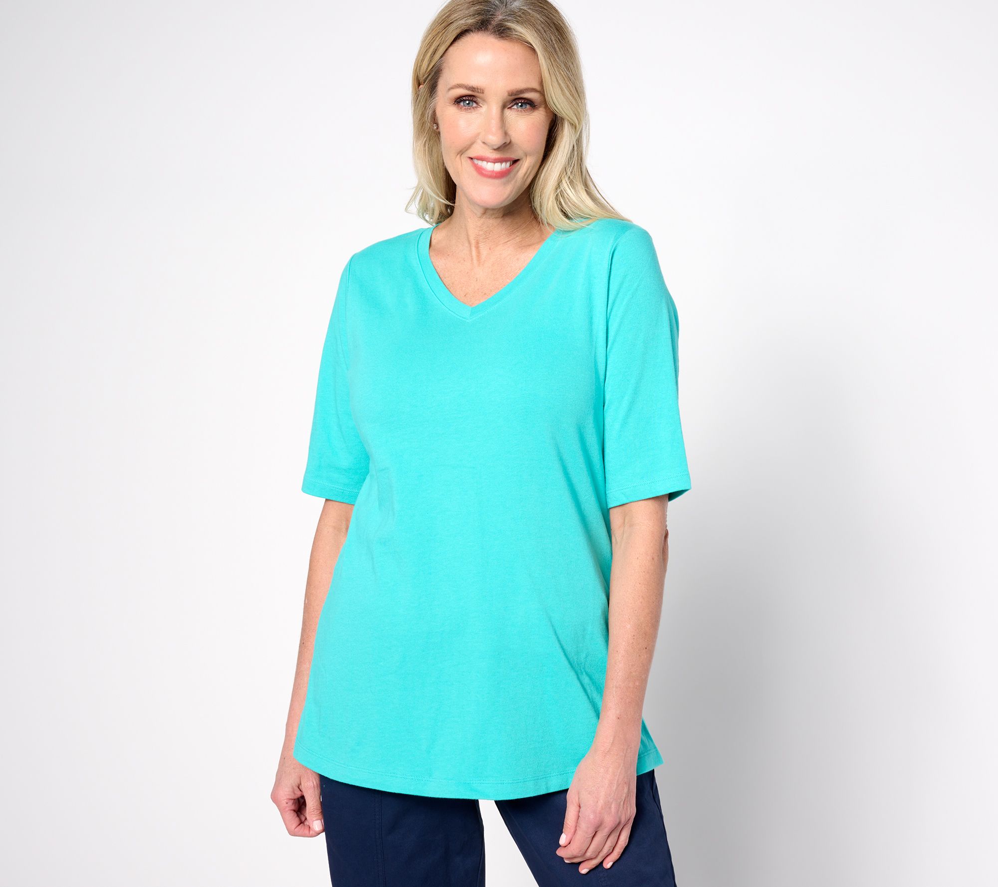 Denim & Co. Essentials Petite True Cotton Jersey V-Neck Tunic