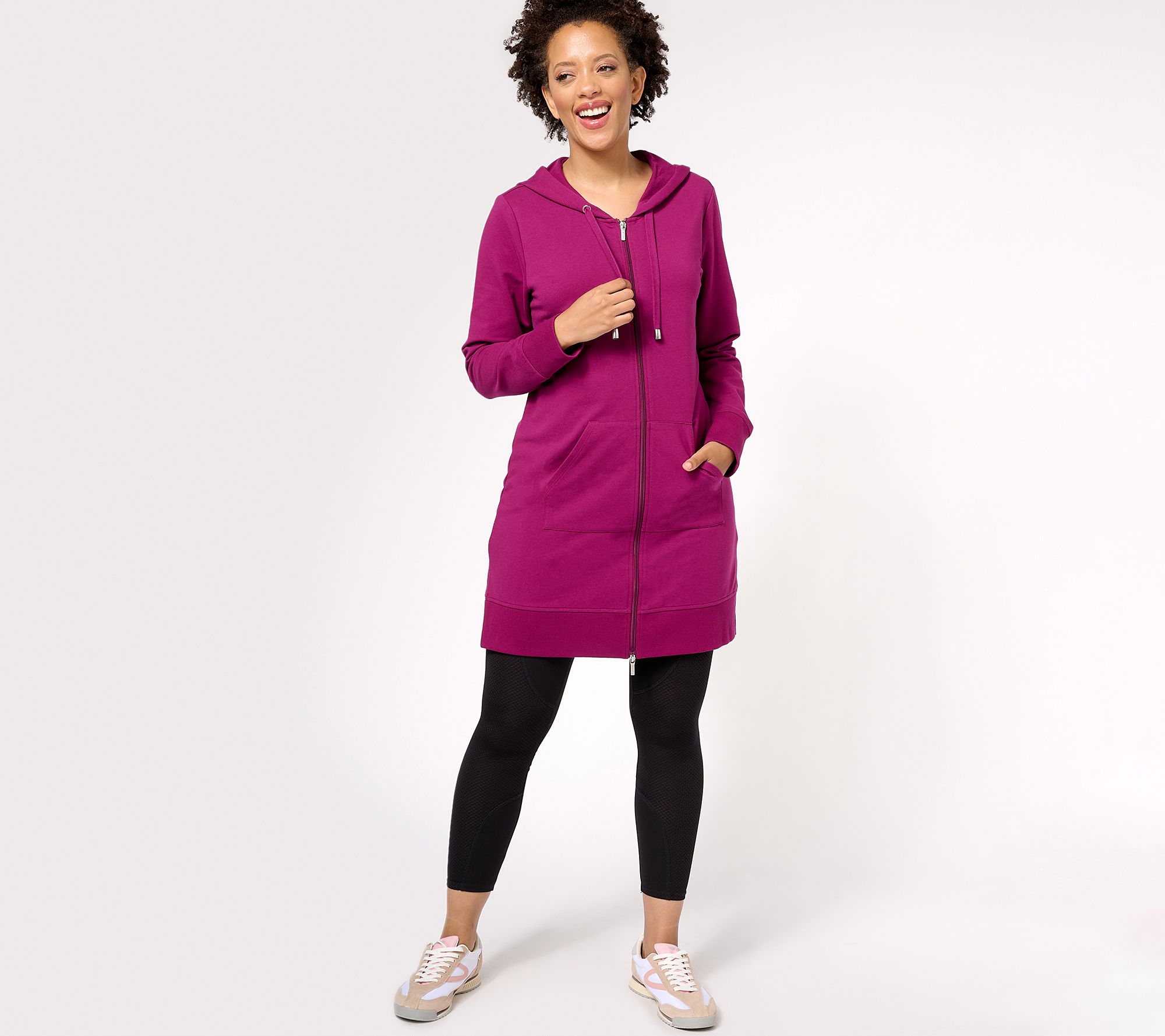 "As Is" Denim & Co. Active French Terry Regular Hooded Tunic Jacket