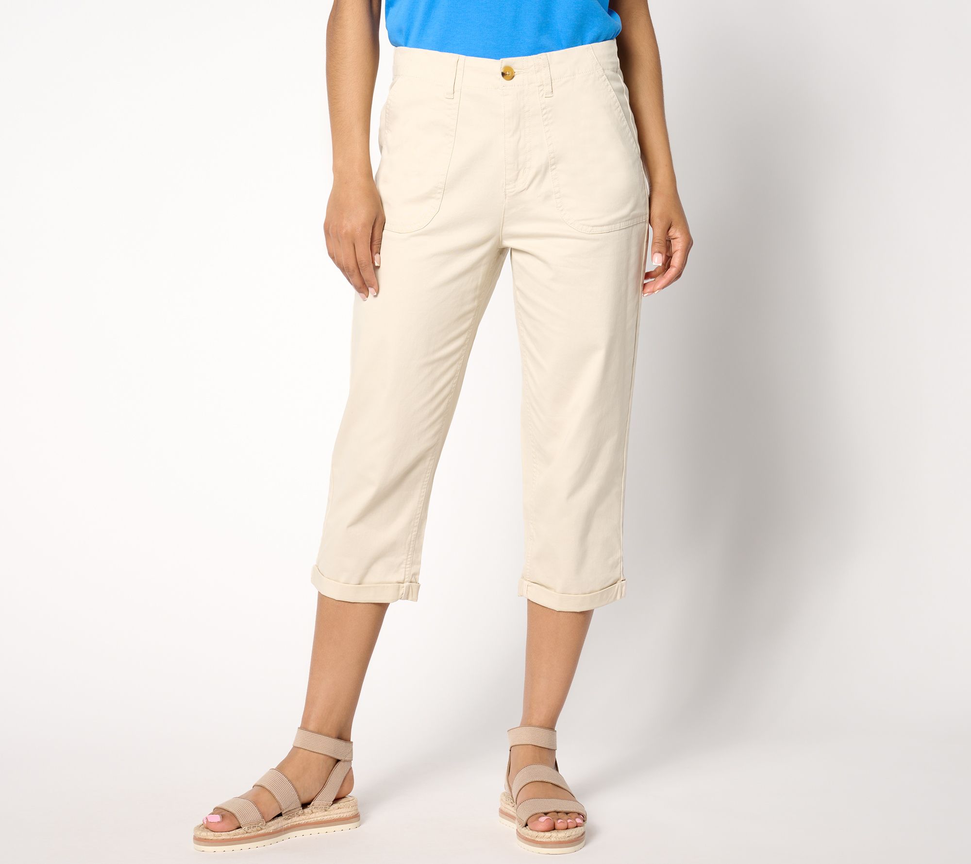 Denim & Co. Regular EasyWear Twill Capri with Rolled Hem