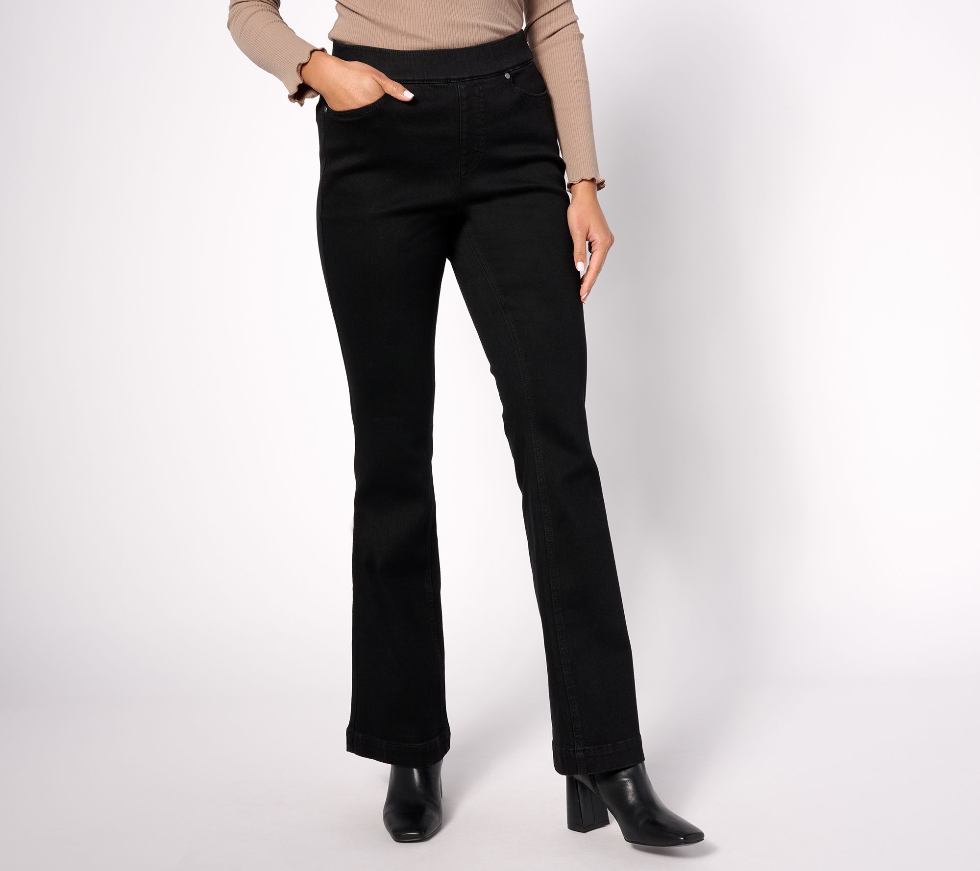 "As Is" Isaac Mizrahi Live! Regular Black True Denim Pull On Flare Jeans