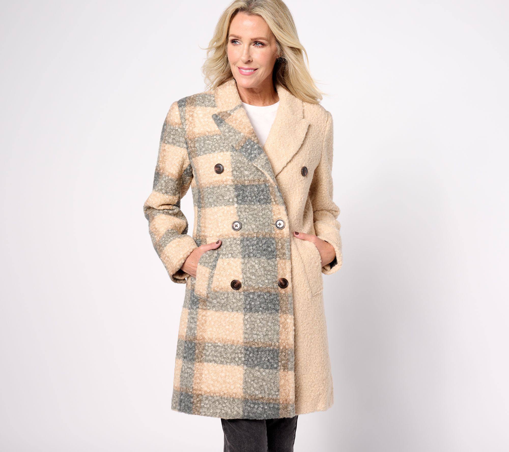 "As Is" Thread Collective Plaid Blocked Faux Wool Peacoat