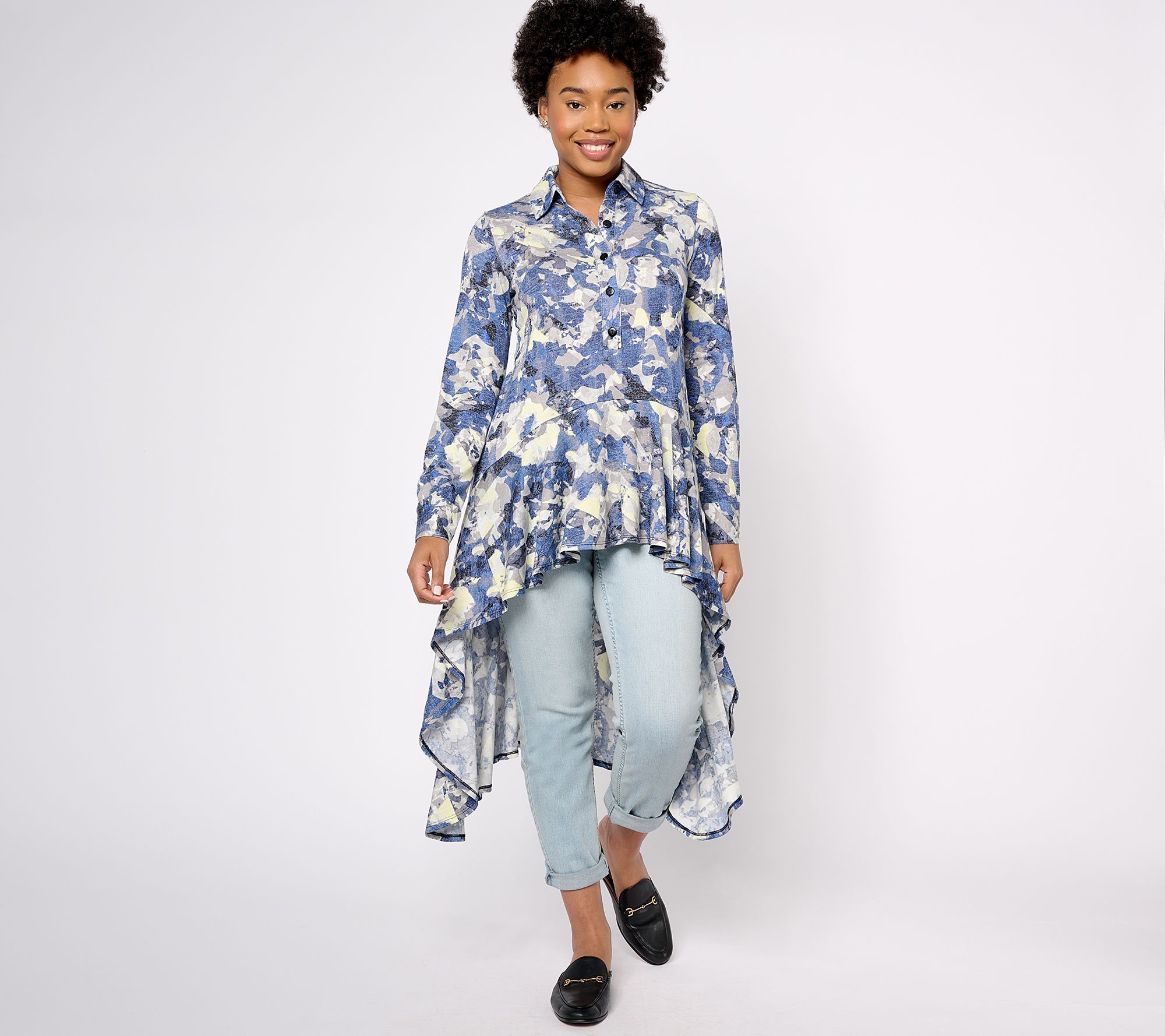 "As Is" Women with Control Regular Button Front Hi Low Tunic