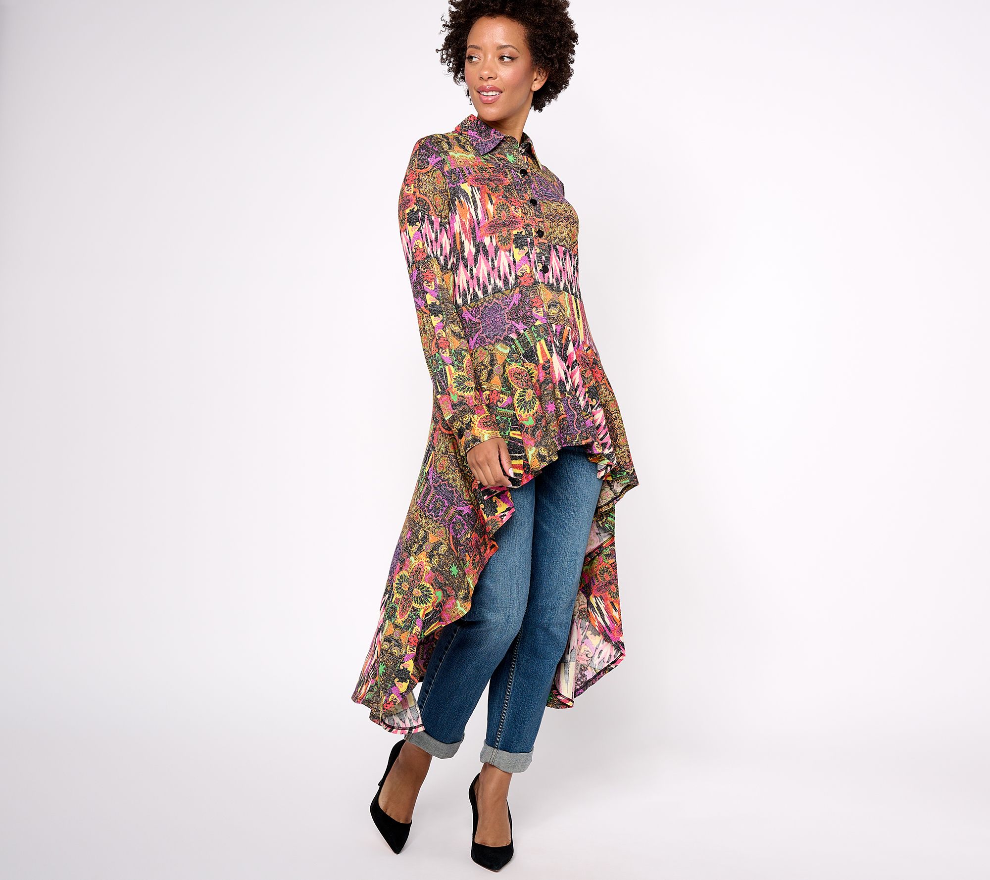 "As Is" Attitudes by Renee Regular Button Front Hi Low Tunic
