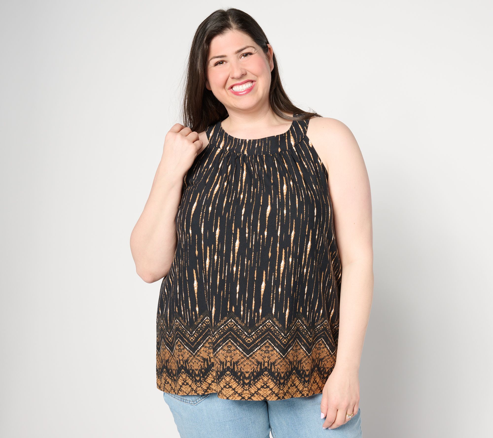 Denim & Co. Printed Favorite Jersey Banded Neck Tank