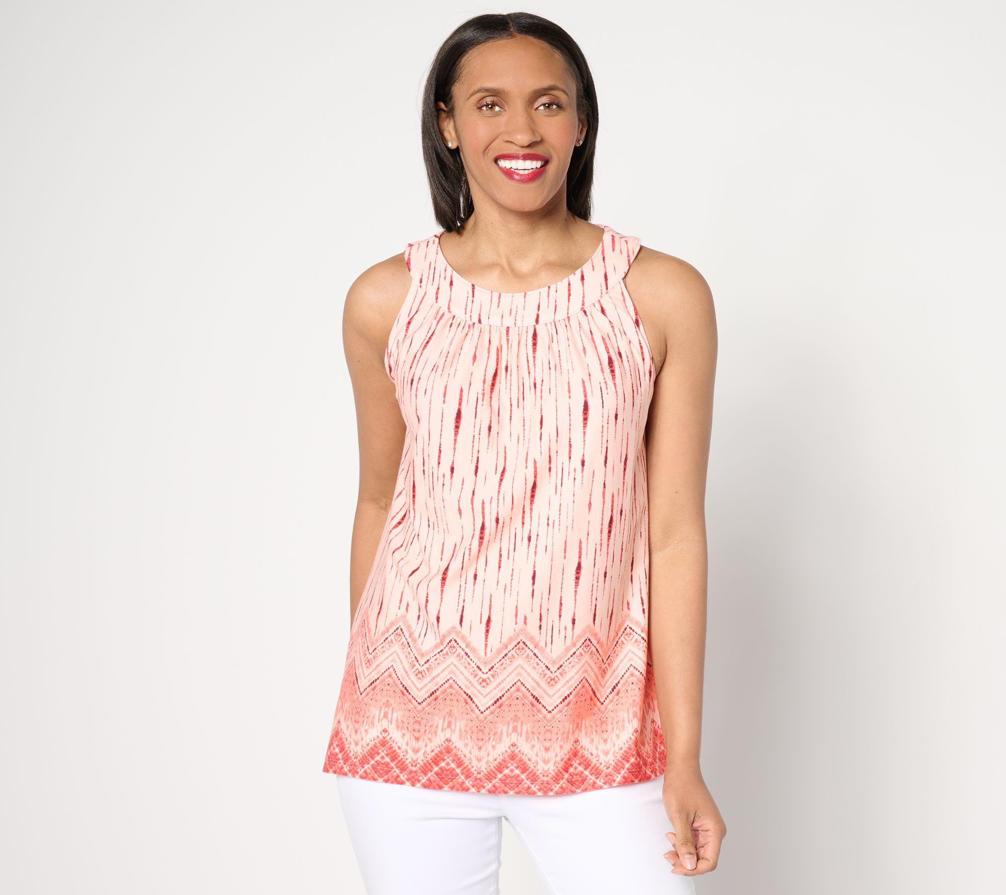 Denim & Co. Printed Favorite Jersey Banded Neck Tank