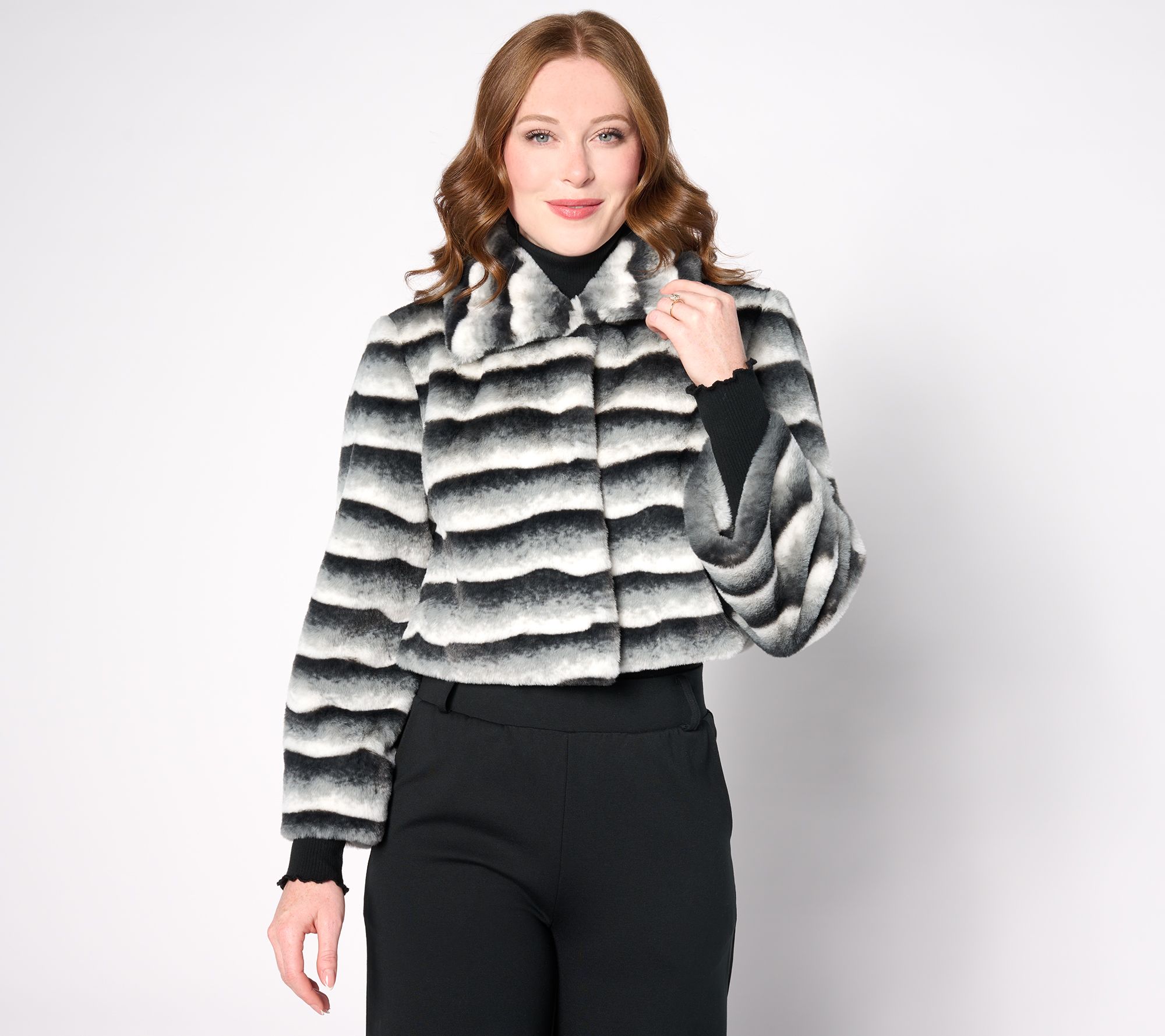 "As Is" Dennis Basso Cropped Faux Fur Jacket