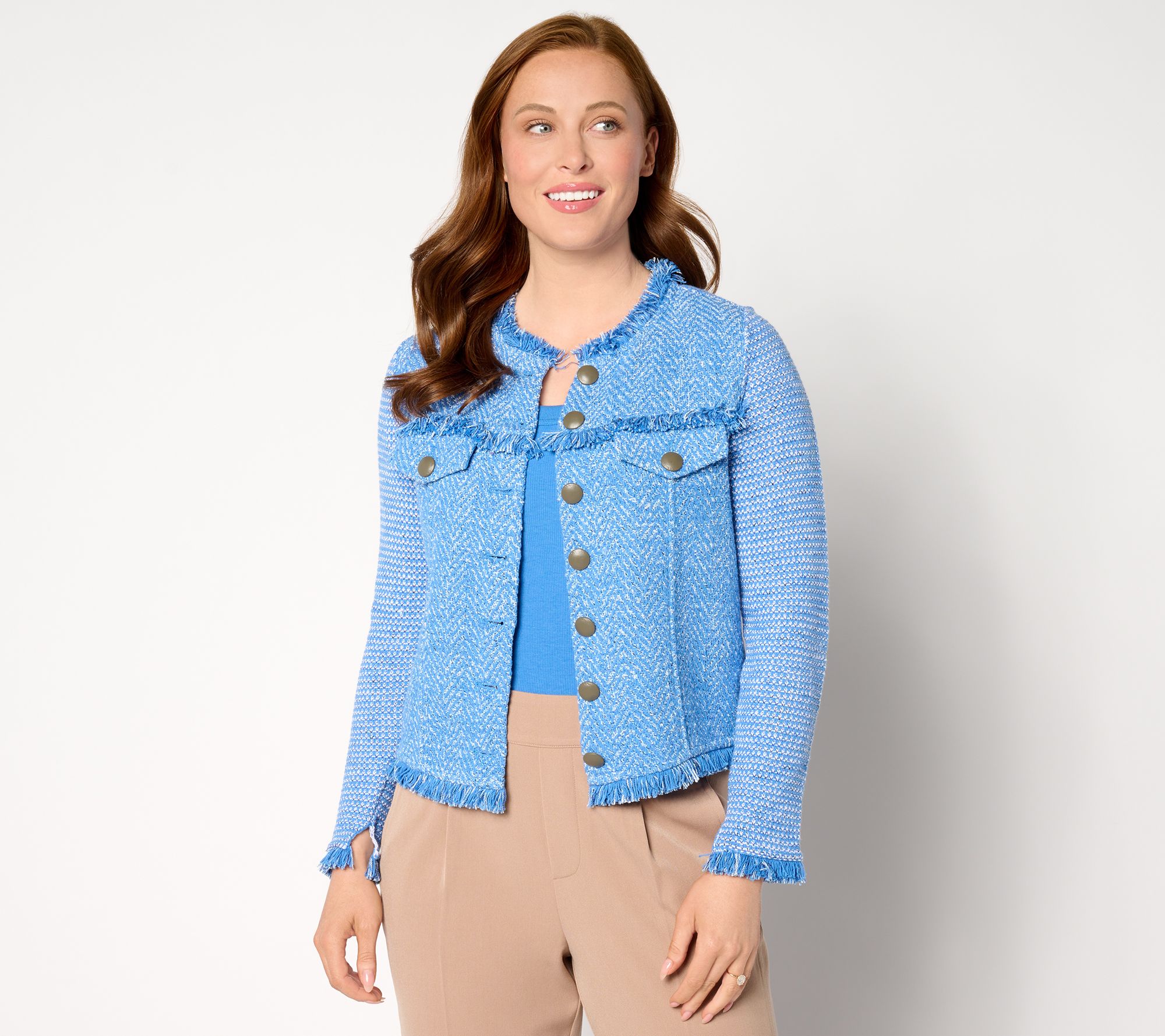 NIC ZOE Utility Fringe Mix Knit Jacket QVC