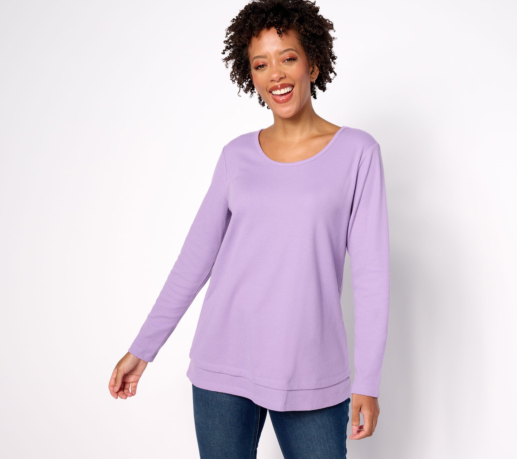 "As Is" Denim & Co. Essentials Petite Waffle Knit Scoop Neck Swing Tunic