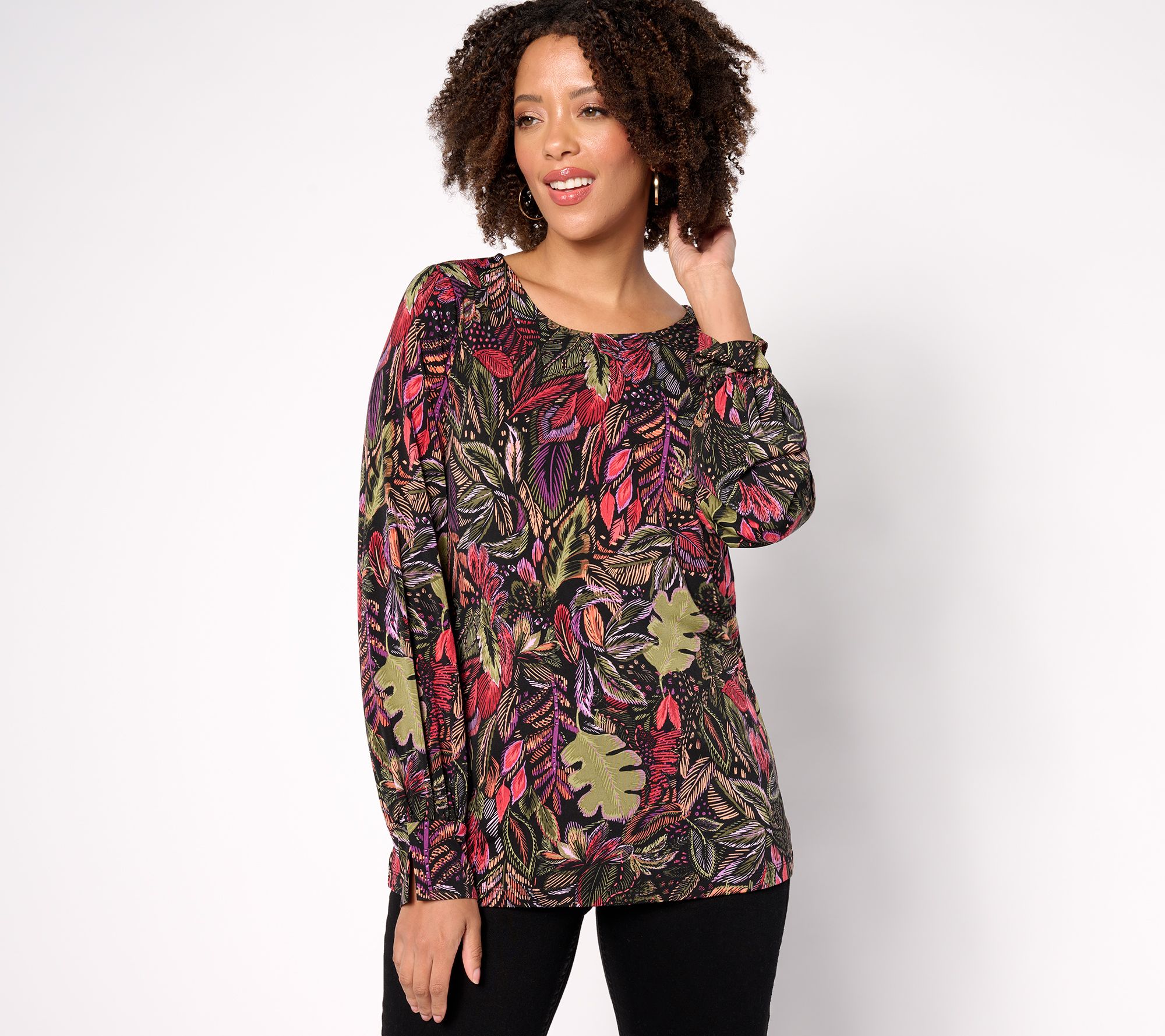"As Is" Susan Graver Printed Liquid Knit Top with Blouson Bracelet Sleeve