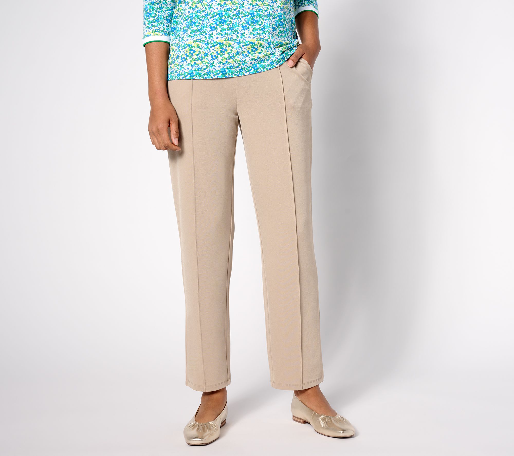 "As Is" Isaac Mizrahi Live! Regular Pebble Knit Ankle Pant w/Front Pintuck