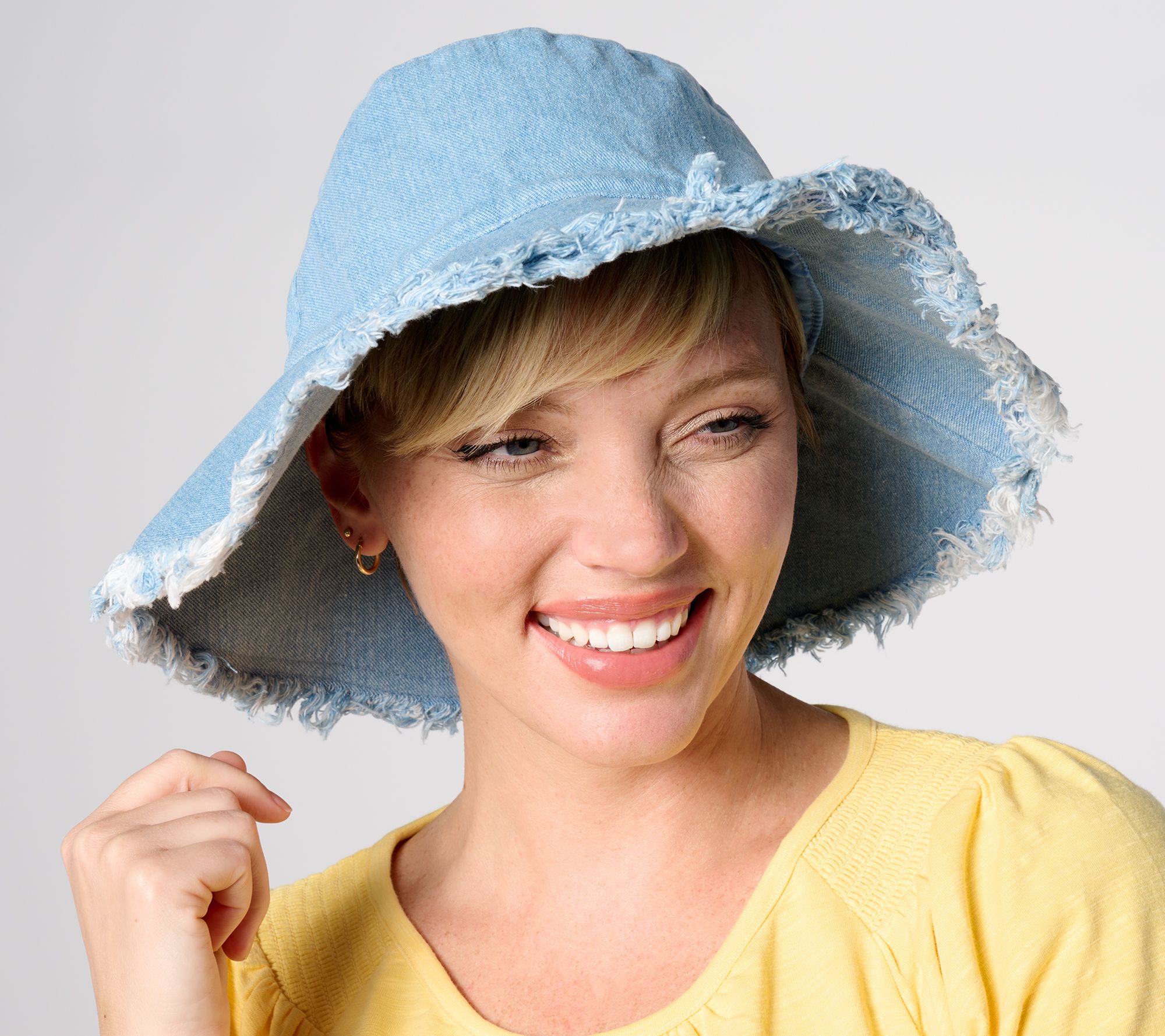 "As Is" Sprigs Denim Wide Brim Fringe Sun Hat