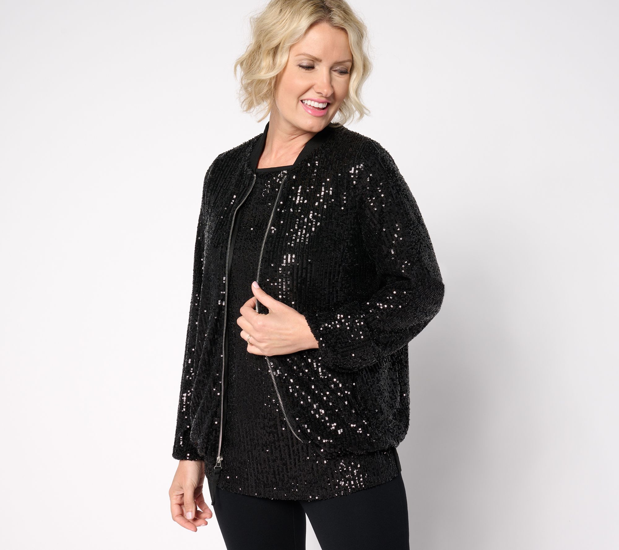 Jingle Belles by Kim Gravel Dress For Joy Zip Up Sequin Bomber Jacket