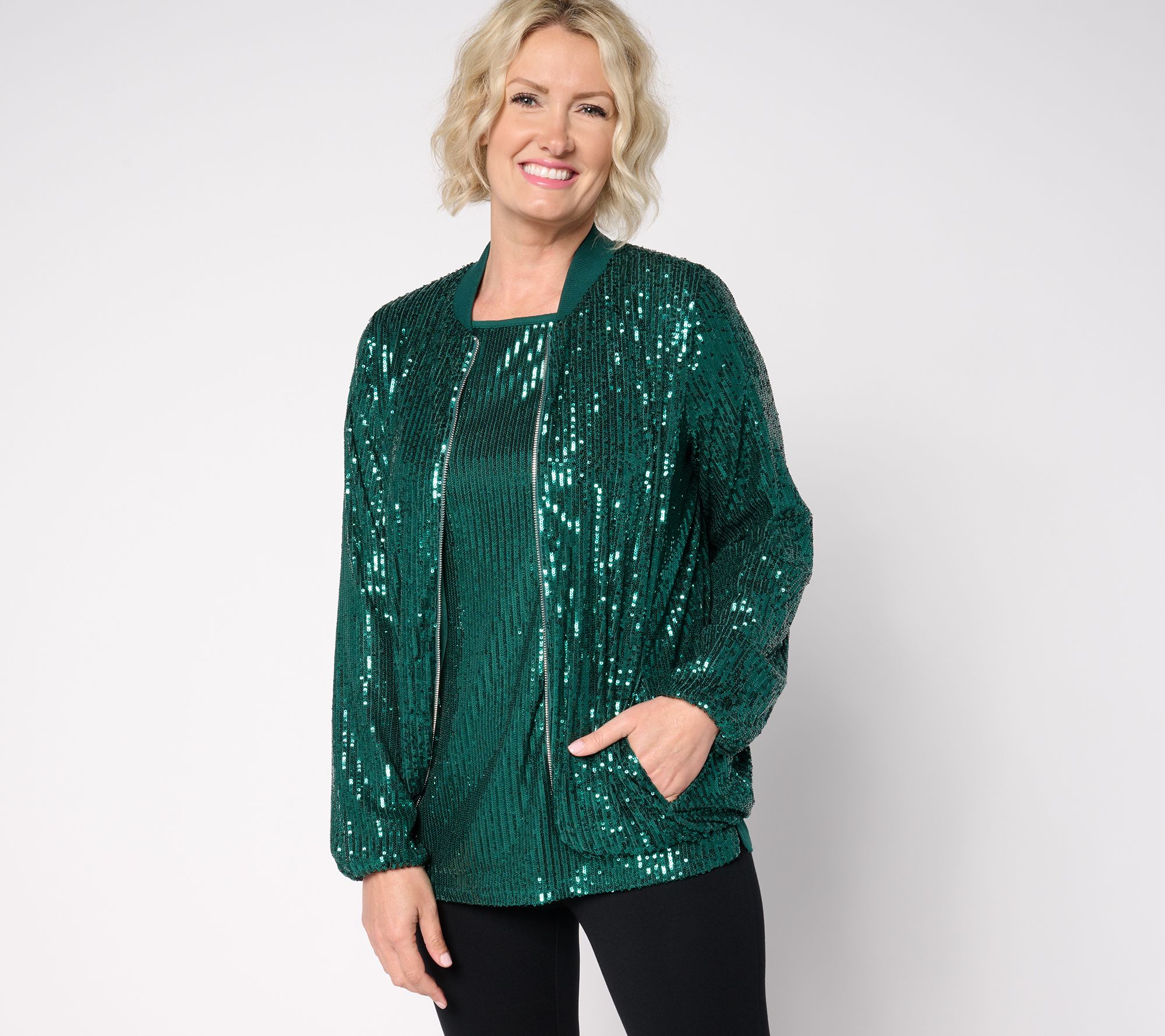 Jingle Belles by Kim Gravel Dress For Joy Zip Up Sequin Bomber Jacket