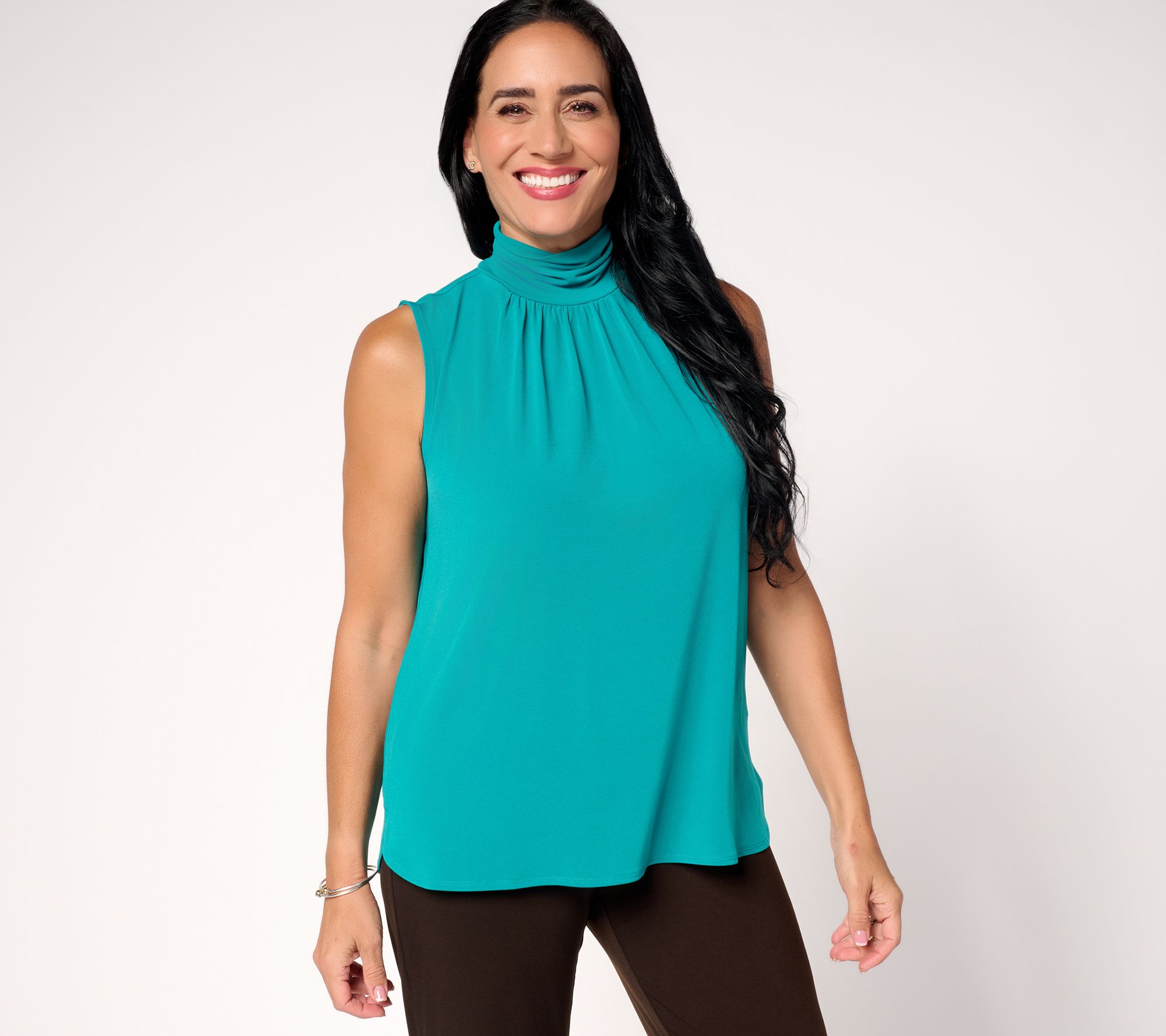 Susan Graver Liquid Knit Sleeveless Top w/ Ruched Mock-Neck