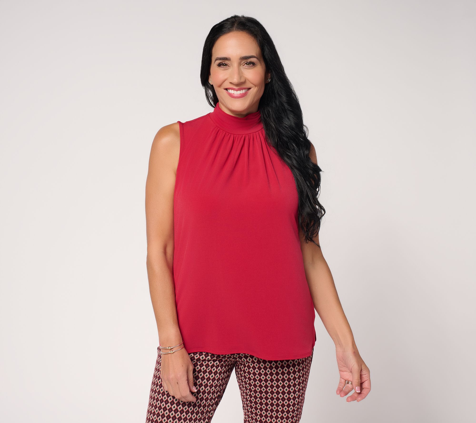 Susan Graver Liquid Knit Sleeveless Top w/ Ruched Mock-Neck