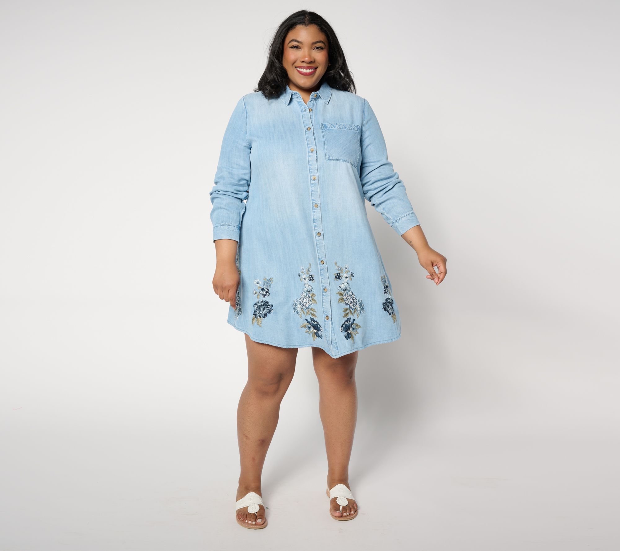 "As Is" Driftwood Jeans Scottie Long Sl Tencel Dress - Bluebell Fleur