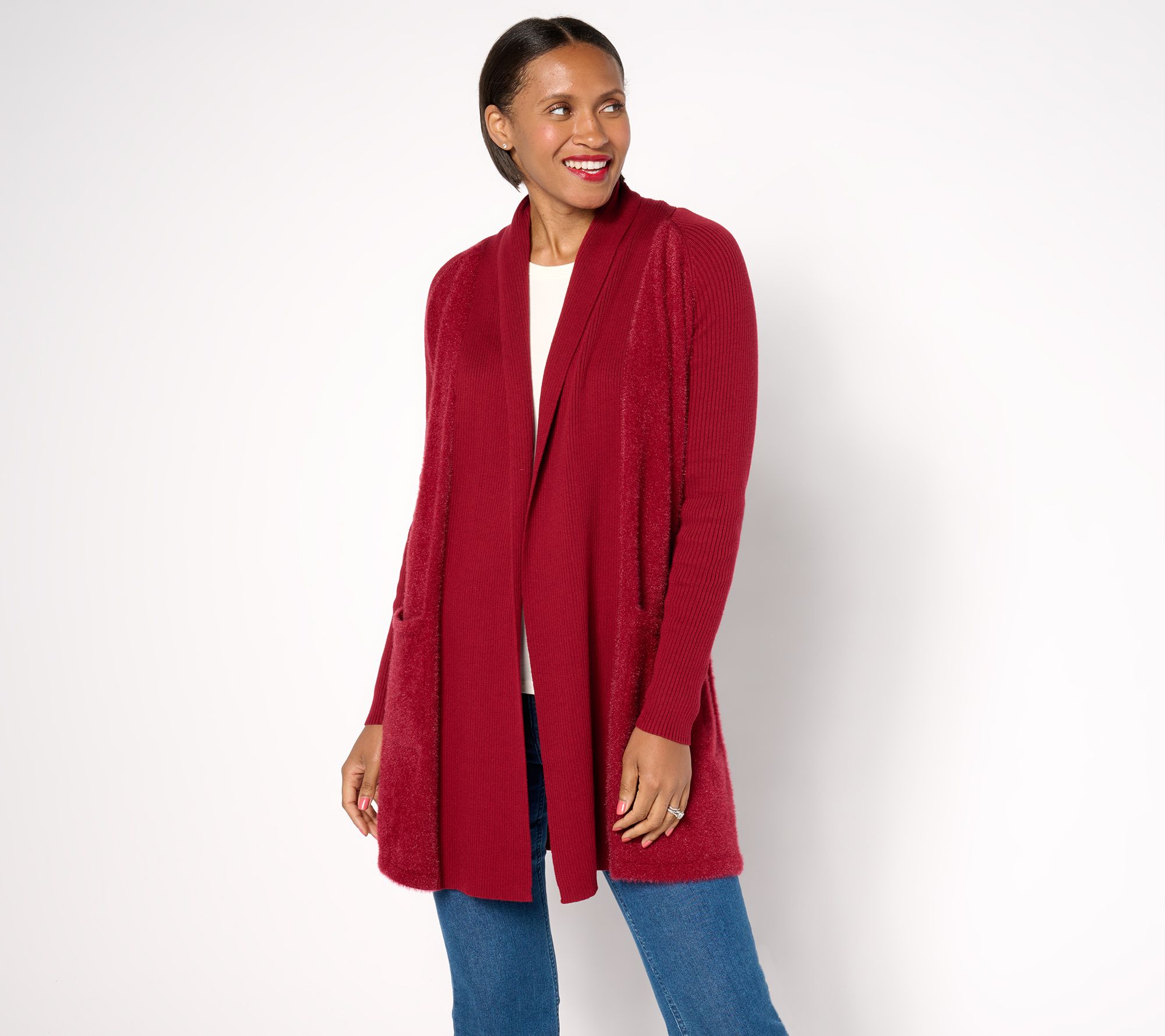 Susan Graver Petite Mixed Media Sweater Cardigan