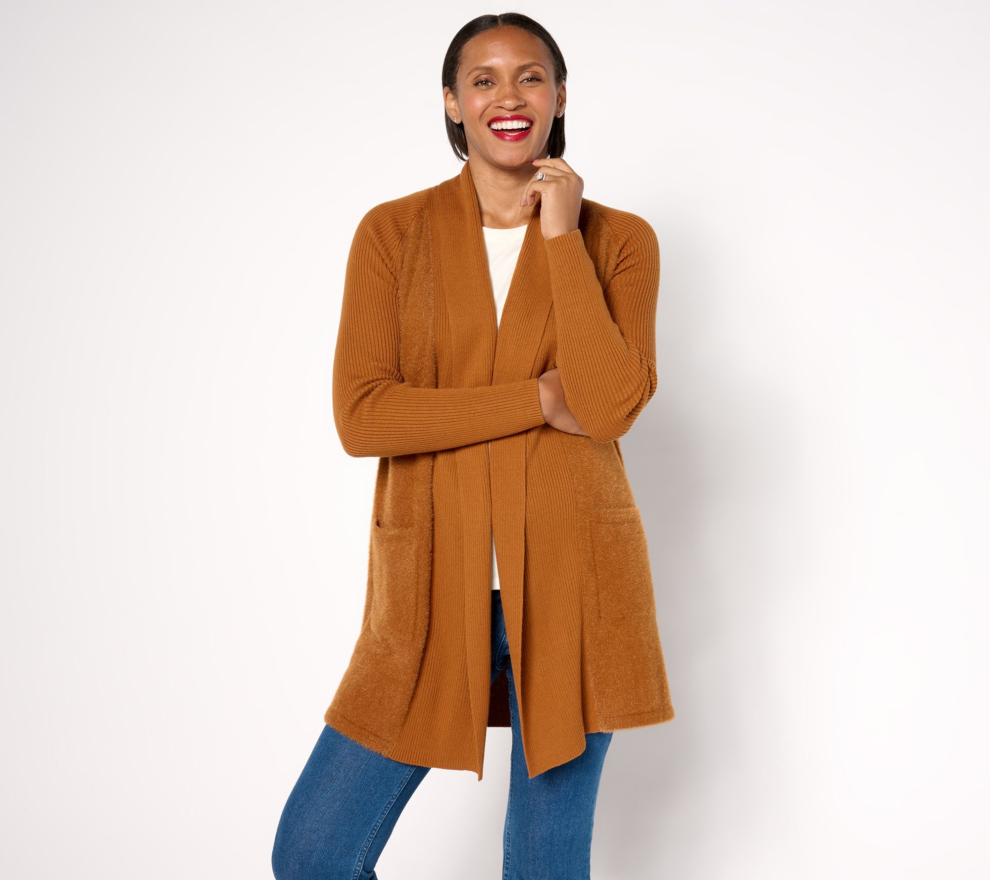 Susan Graver Petite Mixed Media Sweater Cardigan