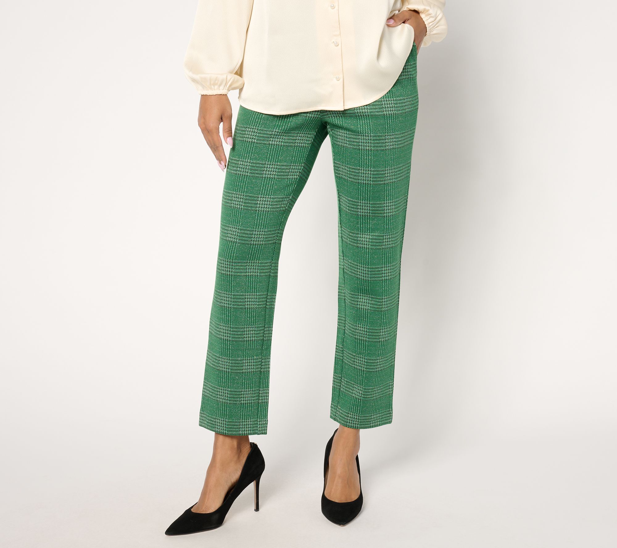 Isaac Mizrahi Live! Petite Plaid Straight Leg Ankle Pants