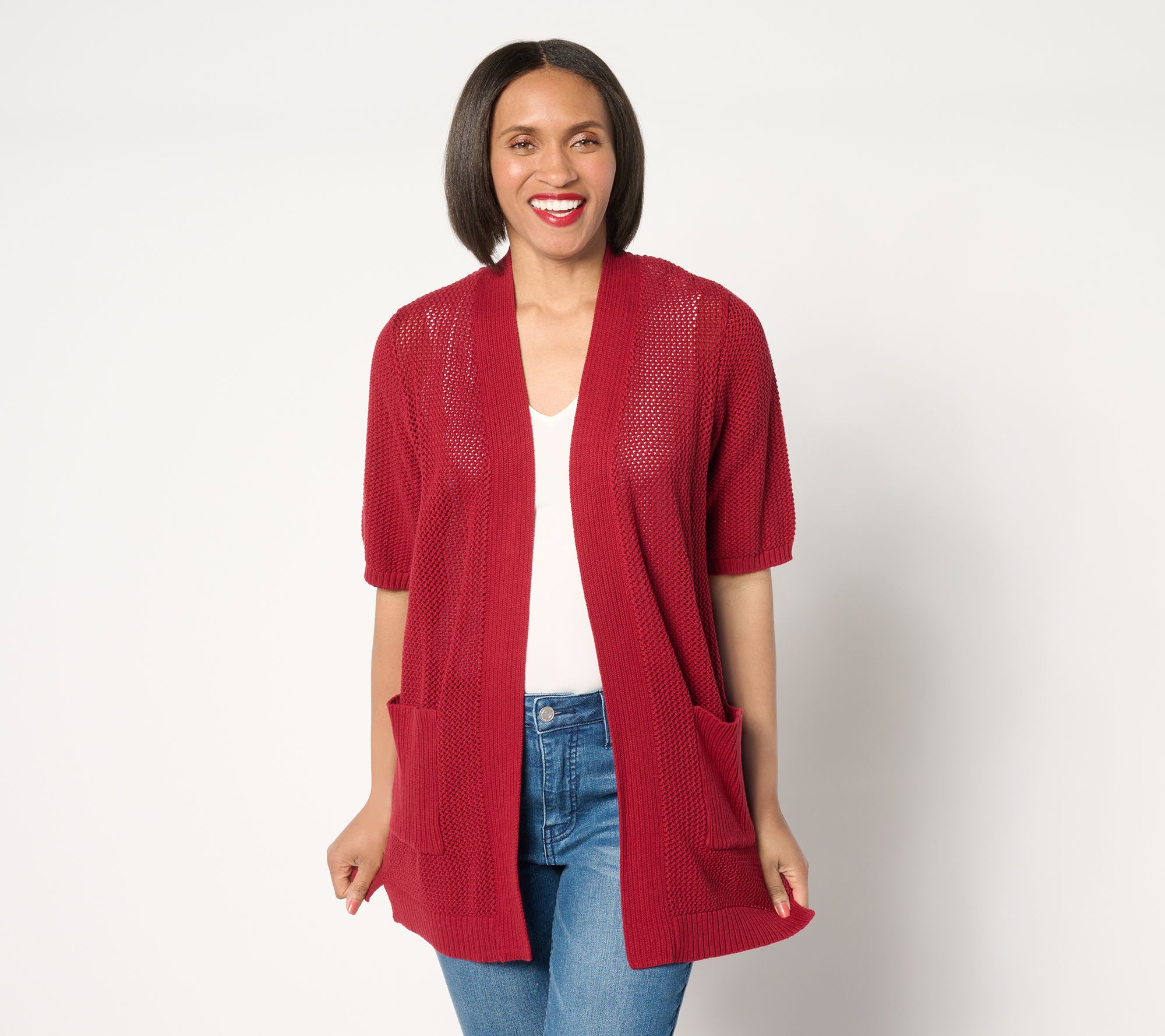 "As Is" Sport Savvy Open Stitch Cargo Pocket Cardigan