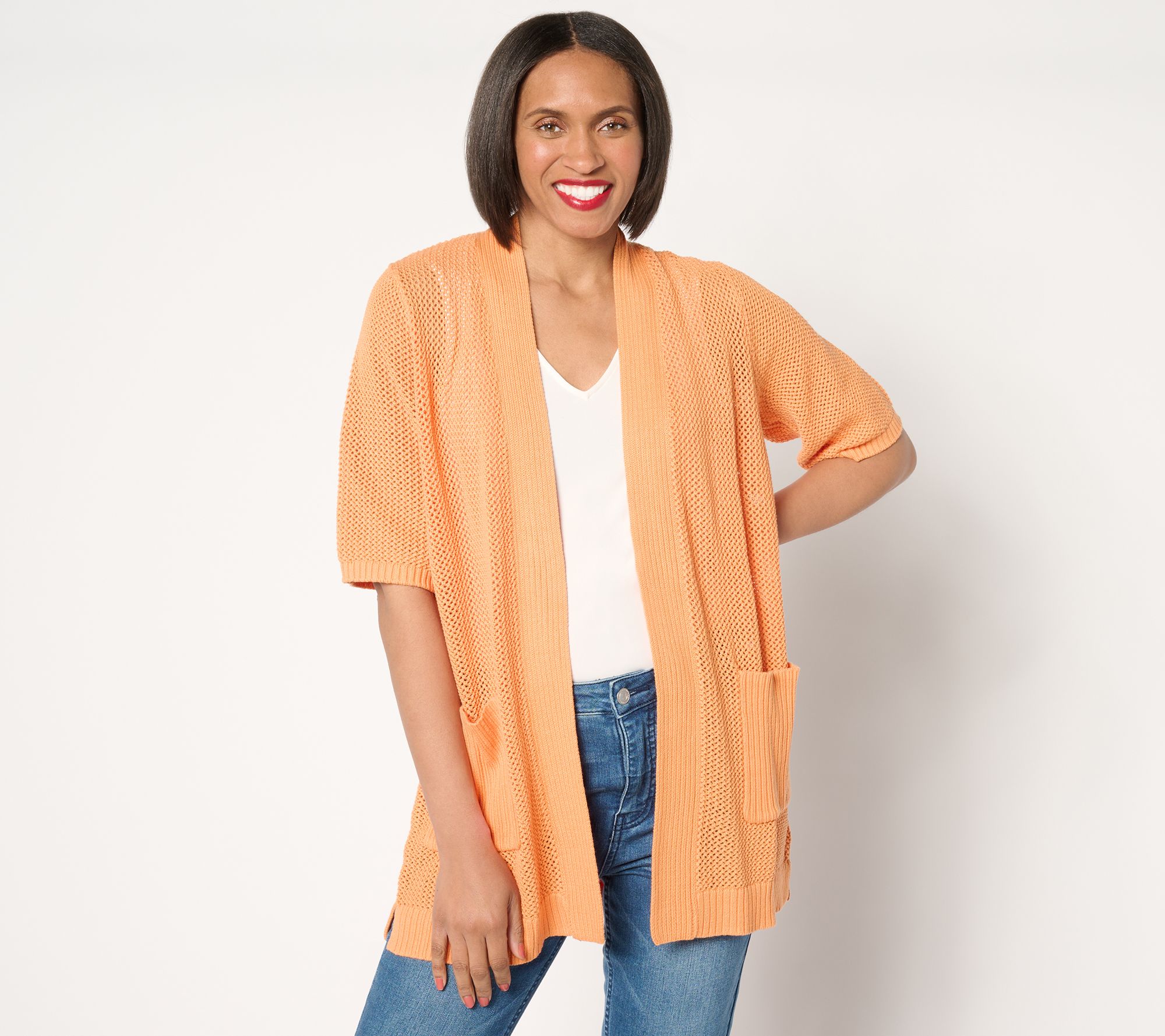 "As Is" Sport Savvy Open Stitch Cargo Pocket Cardigan