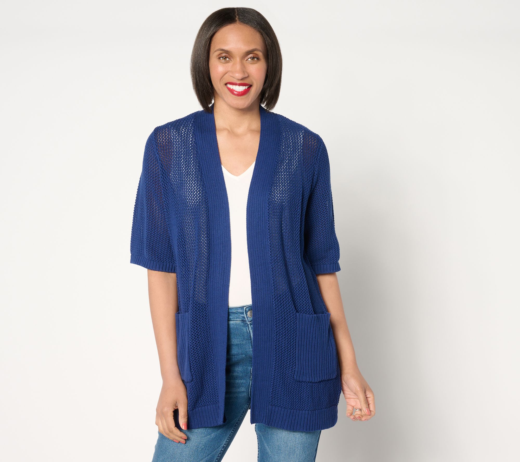 "As Is" Sport Savvy Open Stitch Cargo Pocket Cardigan