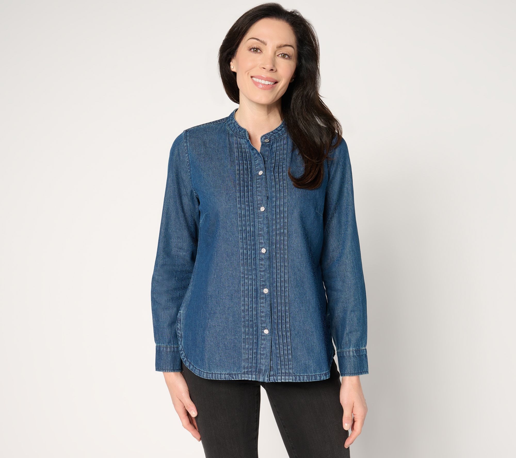 Joan Rivers Indigo Wash Denim Shirt with Rhinestone Buttons