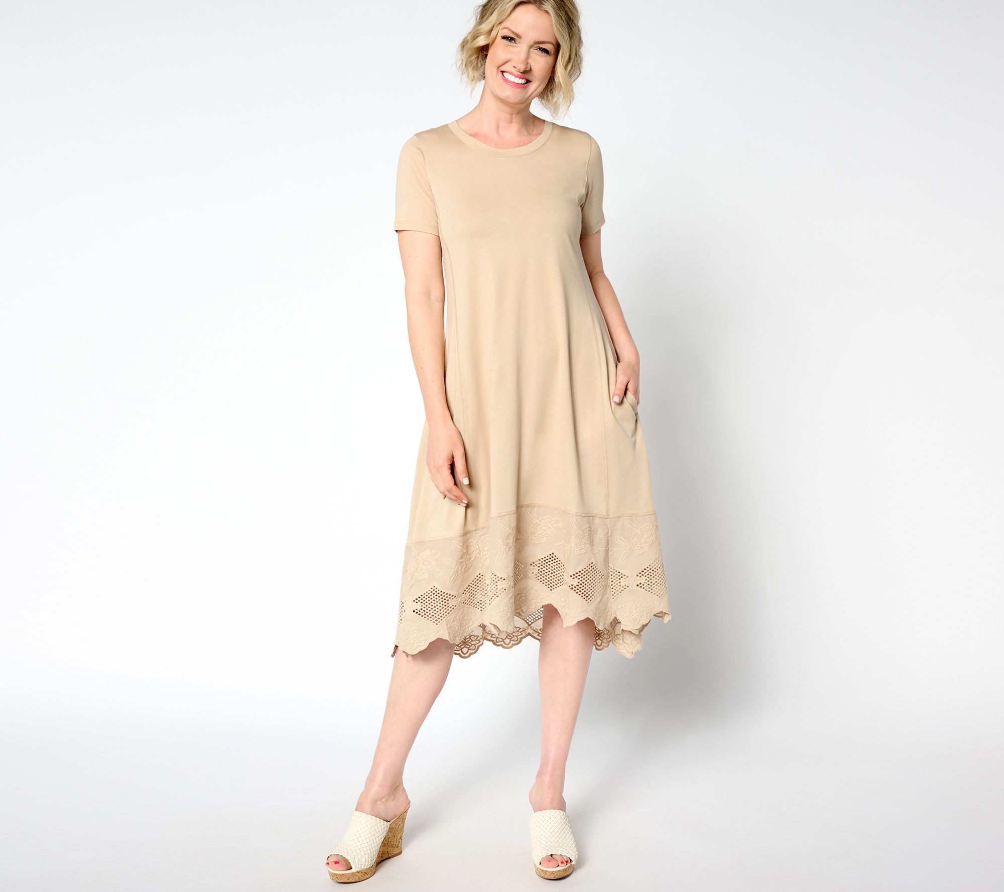 "As Is" LOGO Lavish by Lori Goldstein Reg Knit Dress with Lace Hem