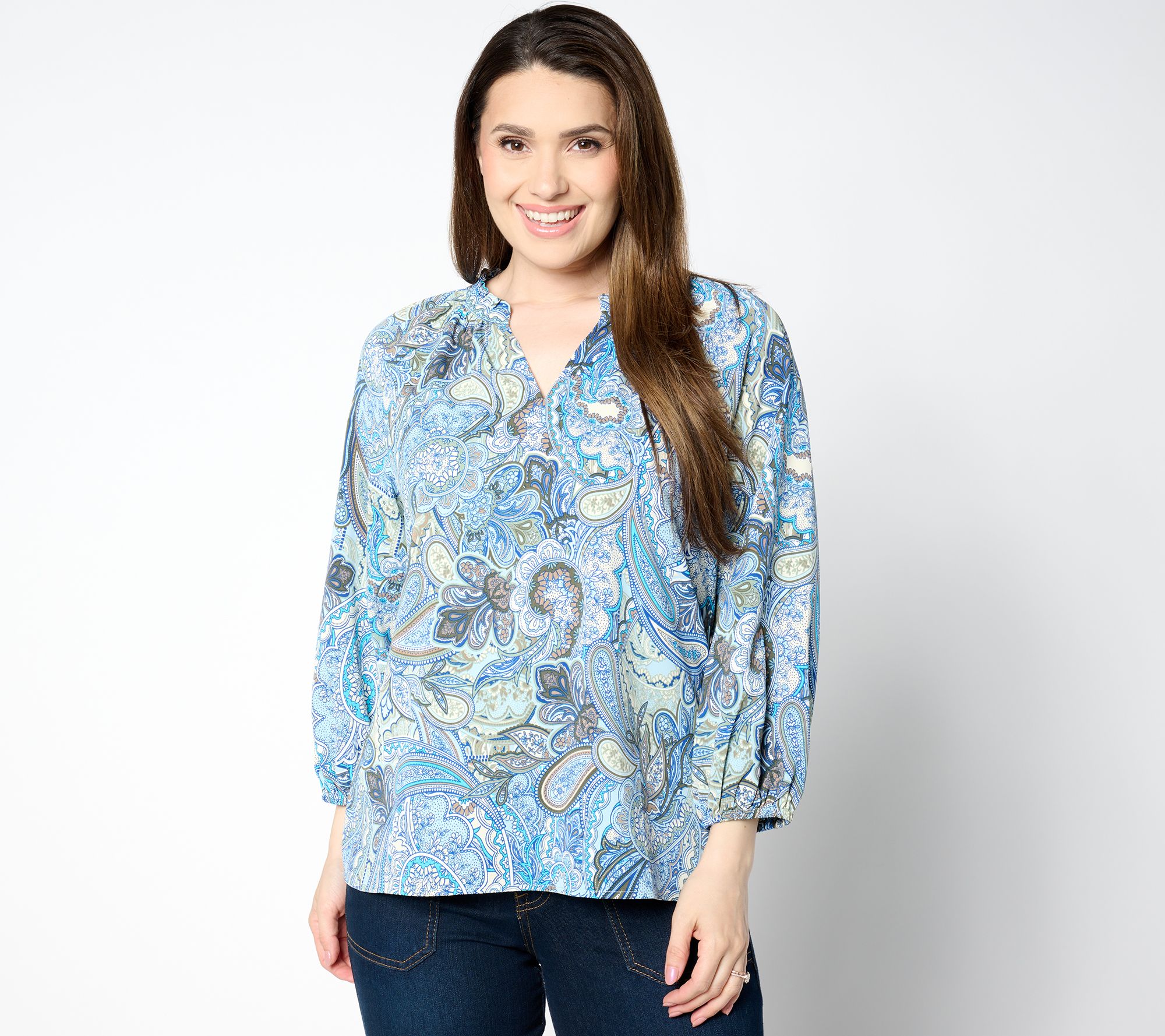 "As Is" BEAUTIFUL by Lawrence Zarian Printed Stretch Sateen Blouse