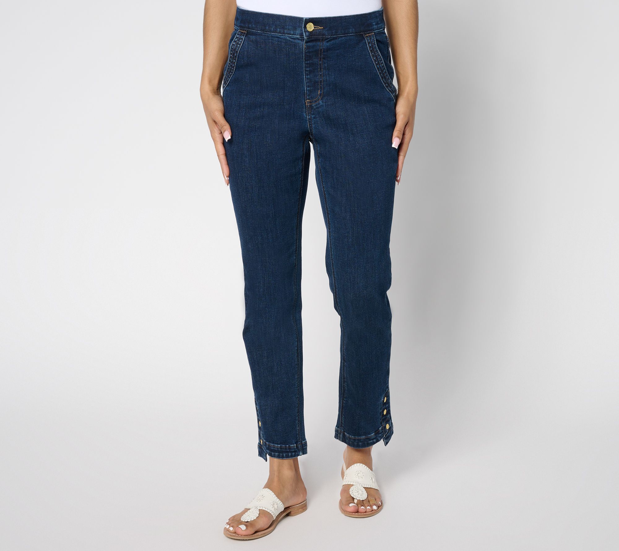 Denim & Co. Petite Indigo Easy Stretch Straight Leg Ankle Jean