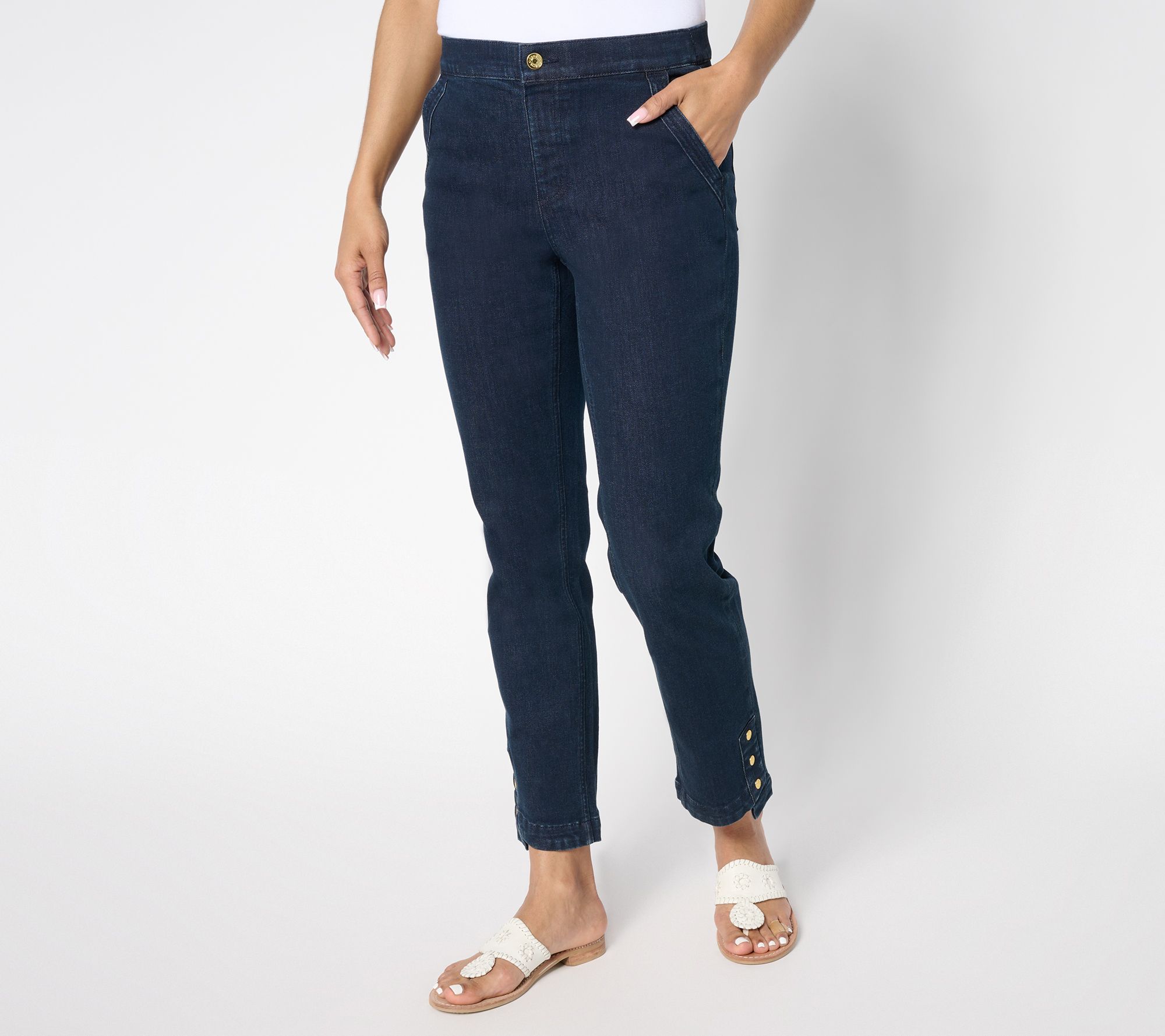 Denim & Co. Petite Indigo Easy Stretch Straight Leg Ankle Jean