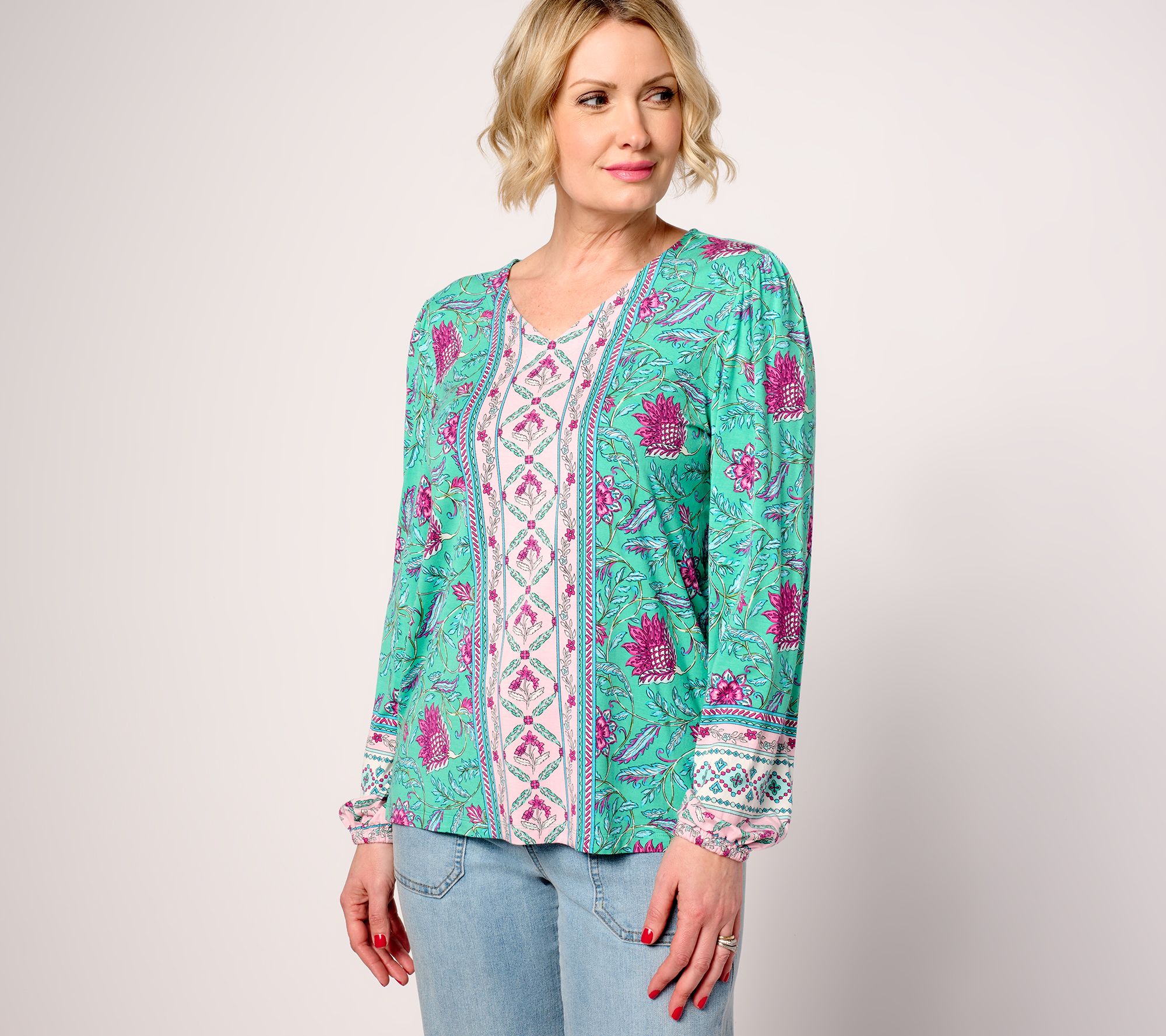 Belle Boho by Kim Gravel Rayon Spandex Exotique Border Knit Blouse