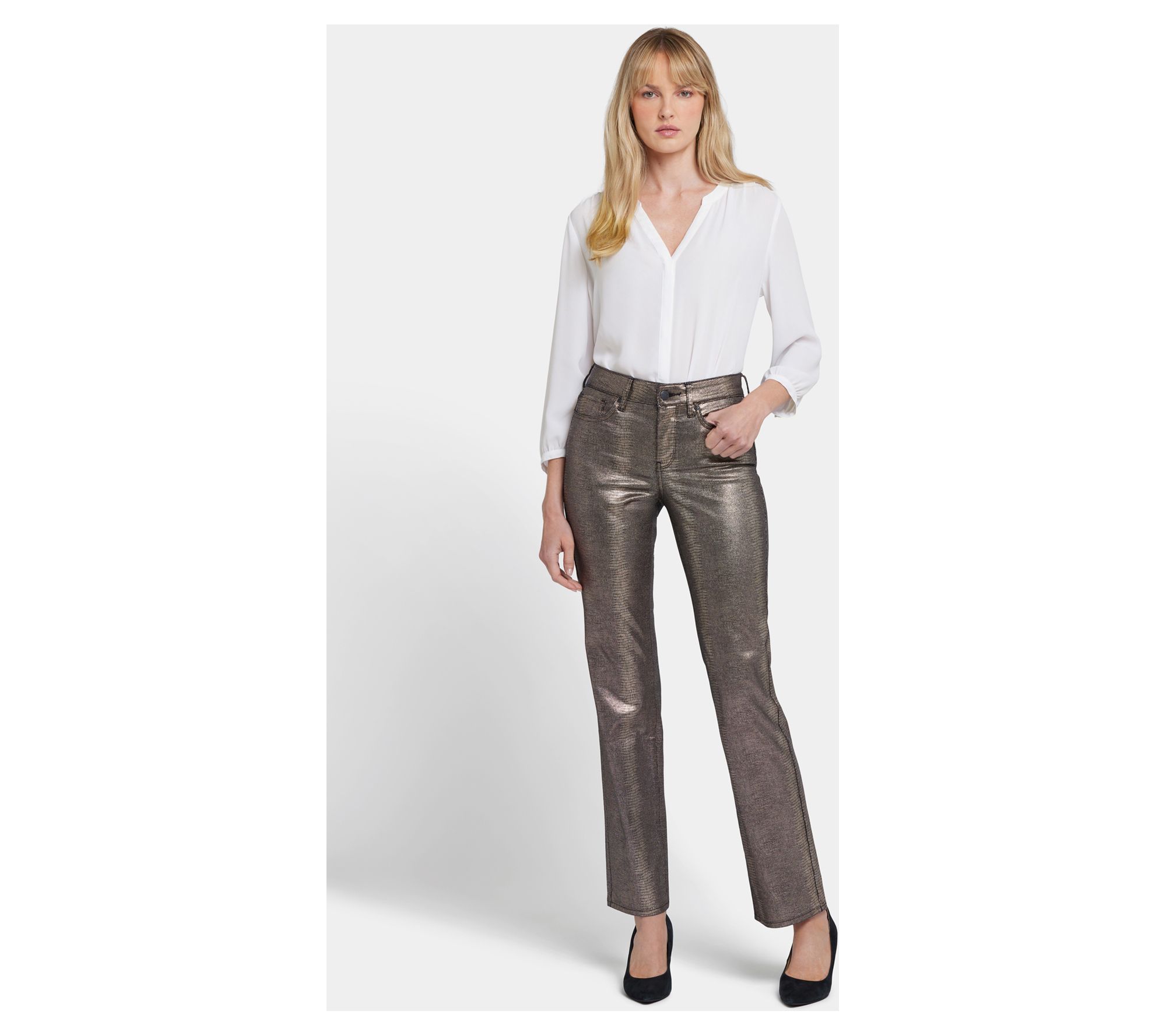 NYDJ Copper Snake Coated Marilyn Straight Jeans