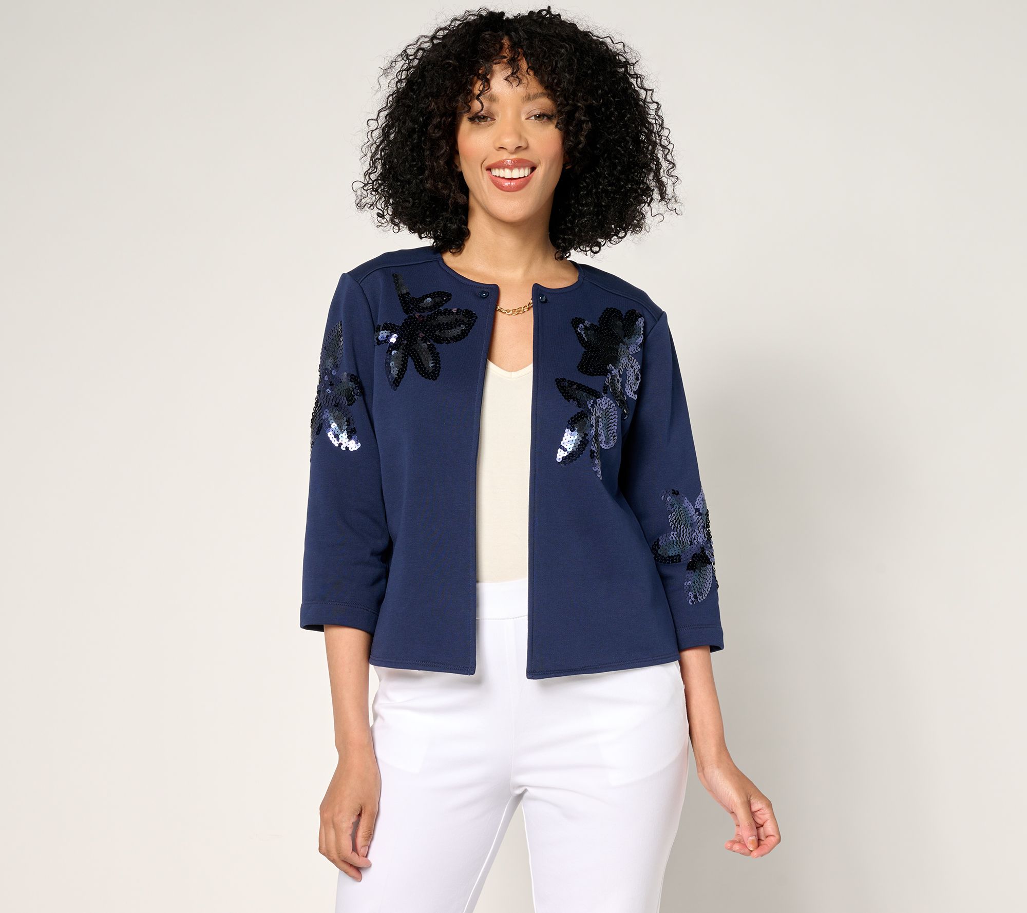 Dennis Basso Sweater Shrug with Sequin Accents