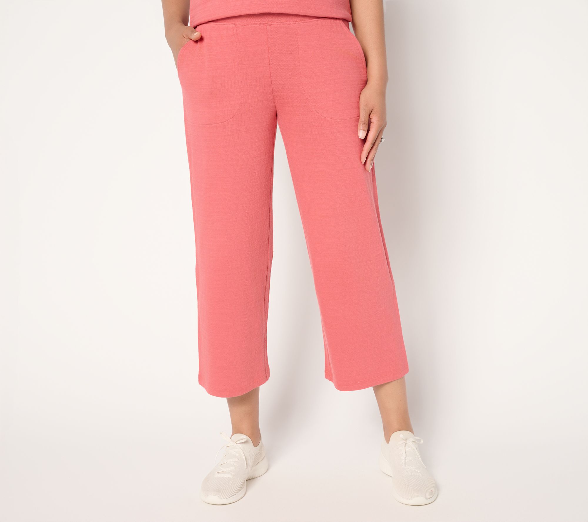 Denim & Co. Active Petite Textured Cotton Full Leg Crop Pants