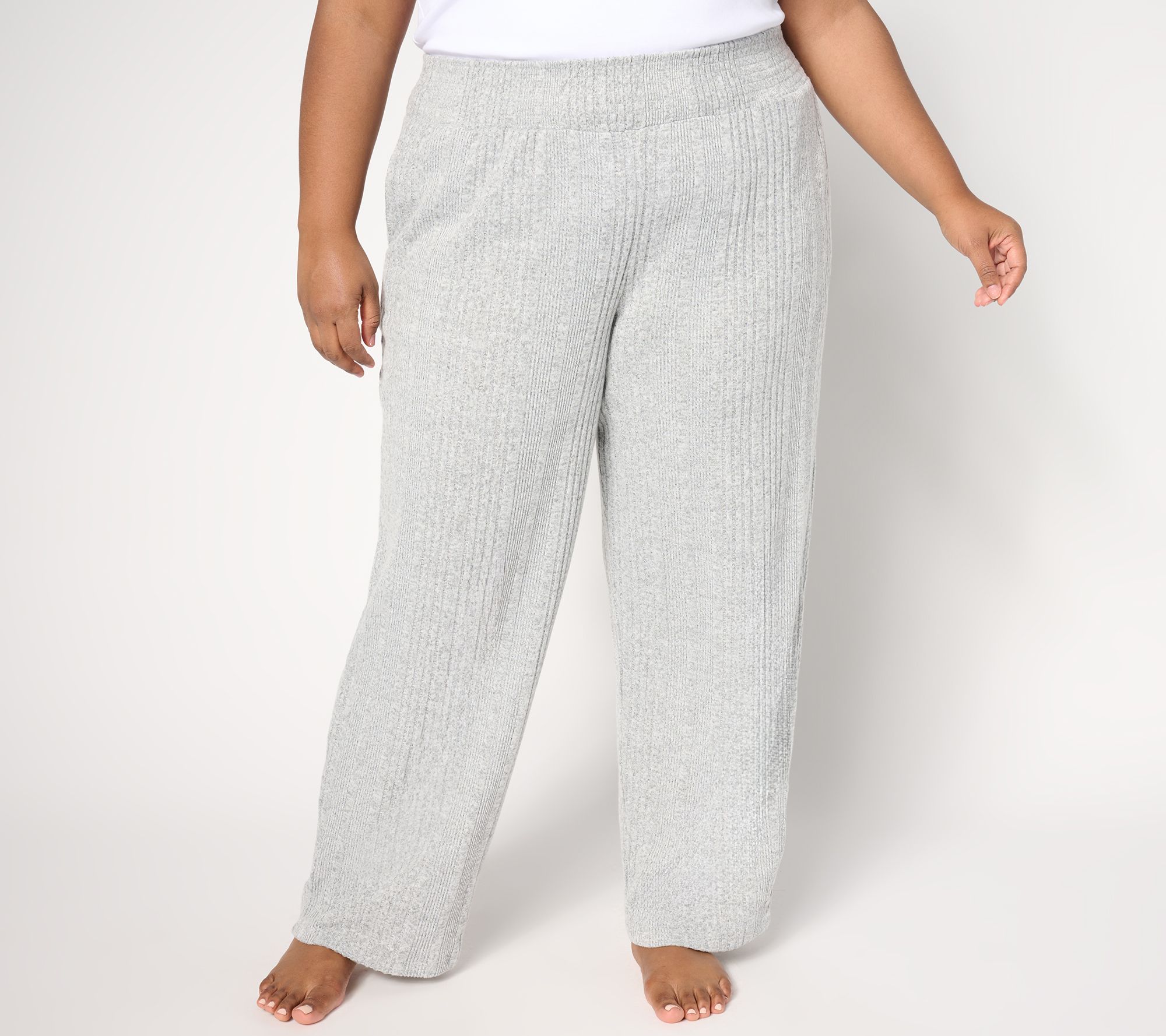 "As Is" Cuddl Duds Variegated Rib Smocked Waist Lounge Pants
