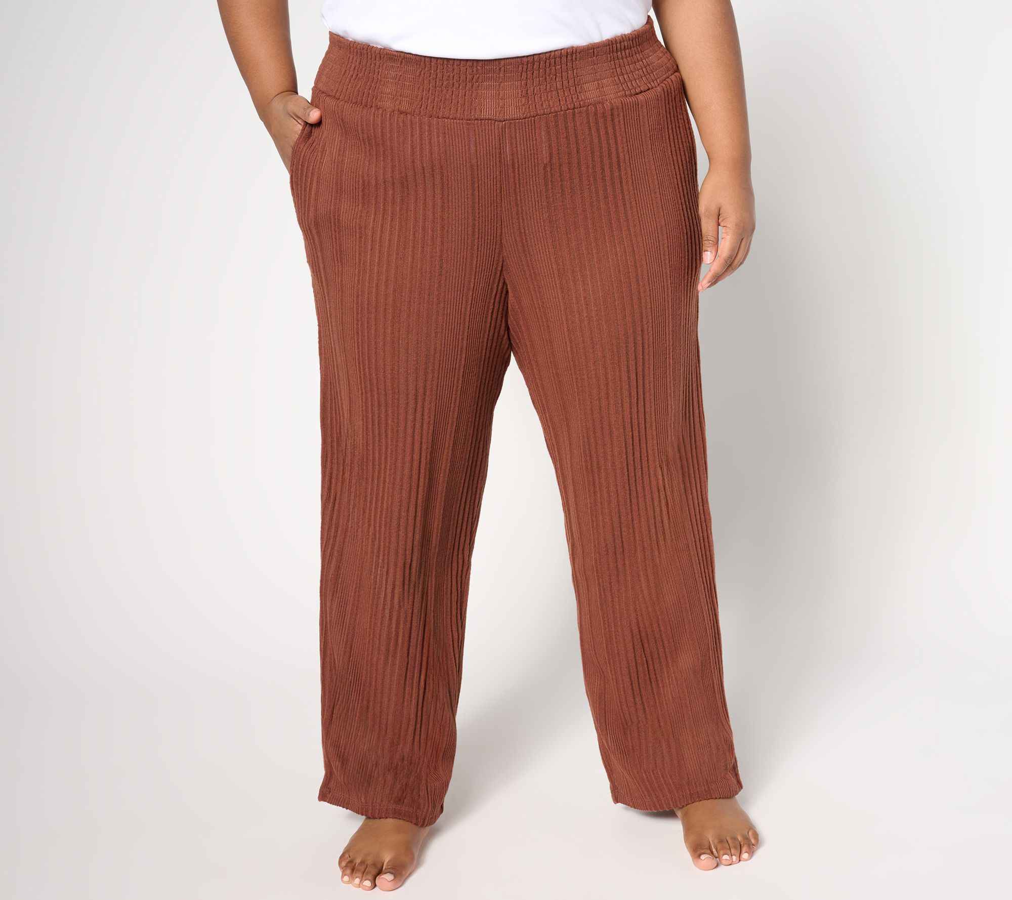"As Is" Cuddl Duds Variegated Rib Smocked Waist Lounge Pants