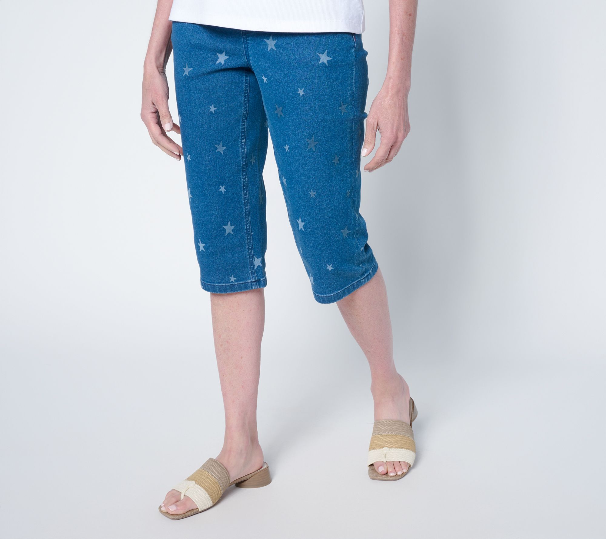 Denim & Co. Petite Indigo Classic Stretch Star Print Skimmer