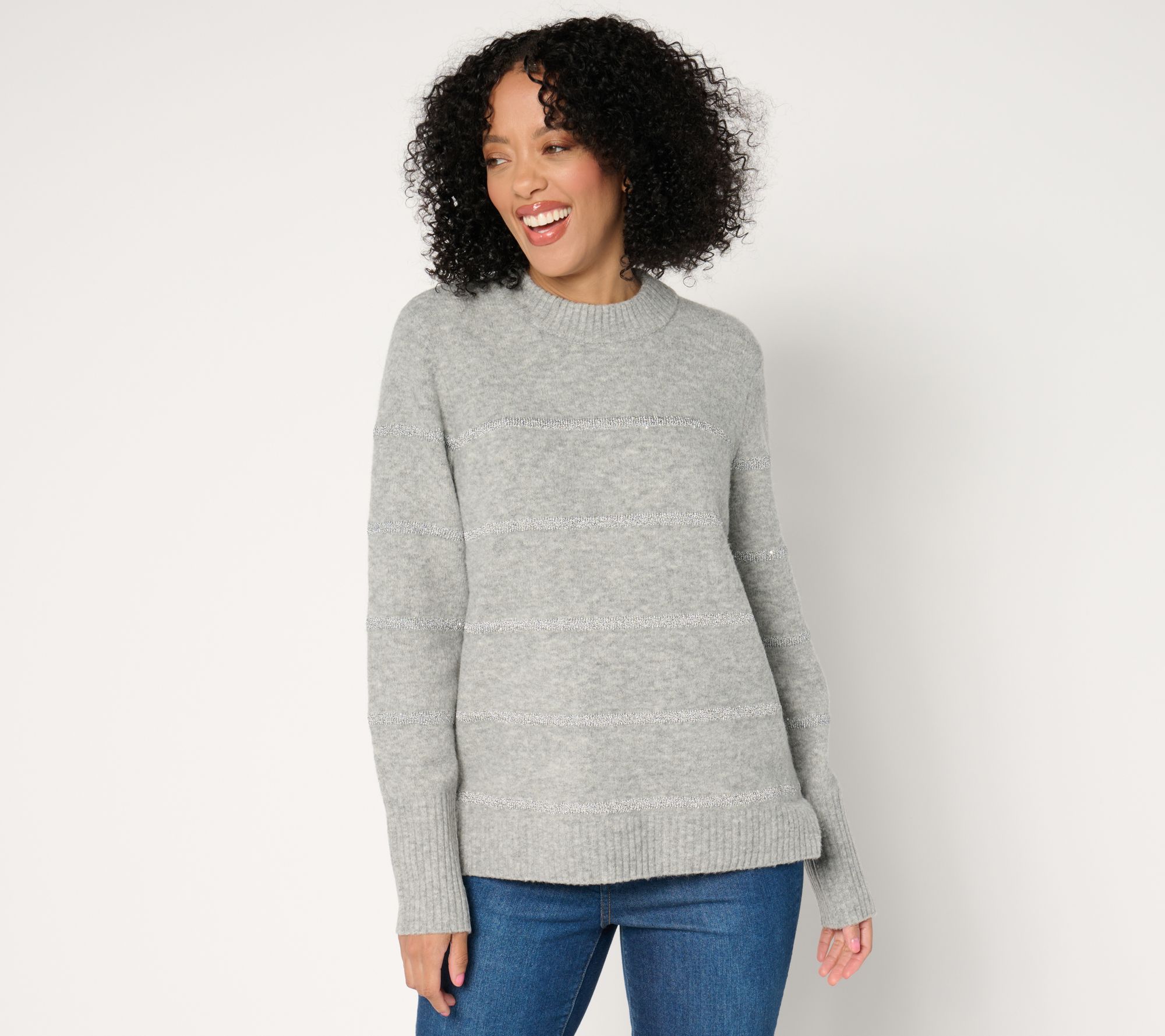 "As Is" Isaac Mizrahi Live! Apres Mini Sequin Stripe Sweater