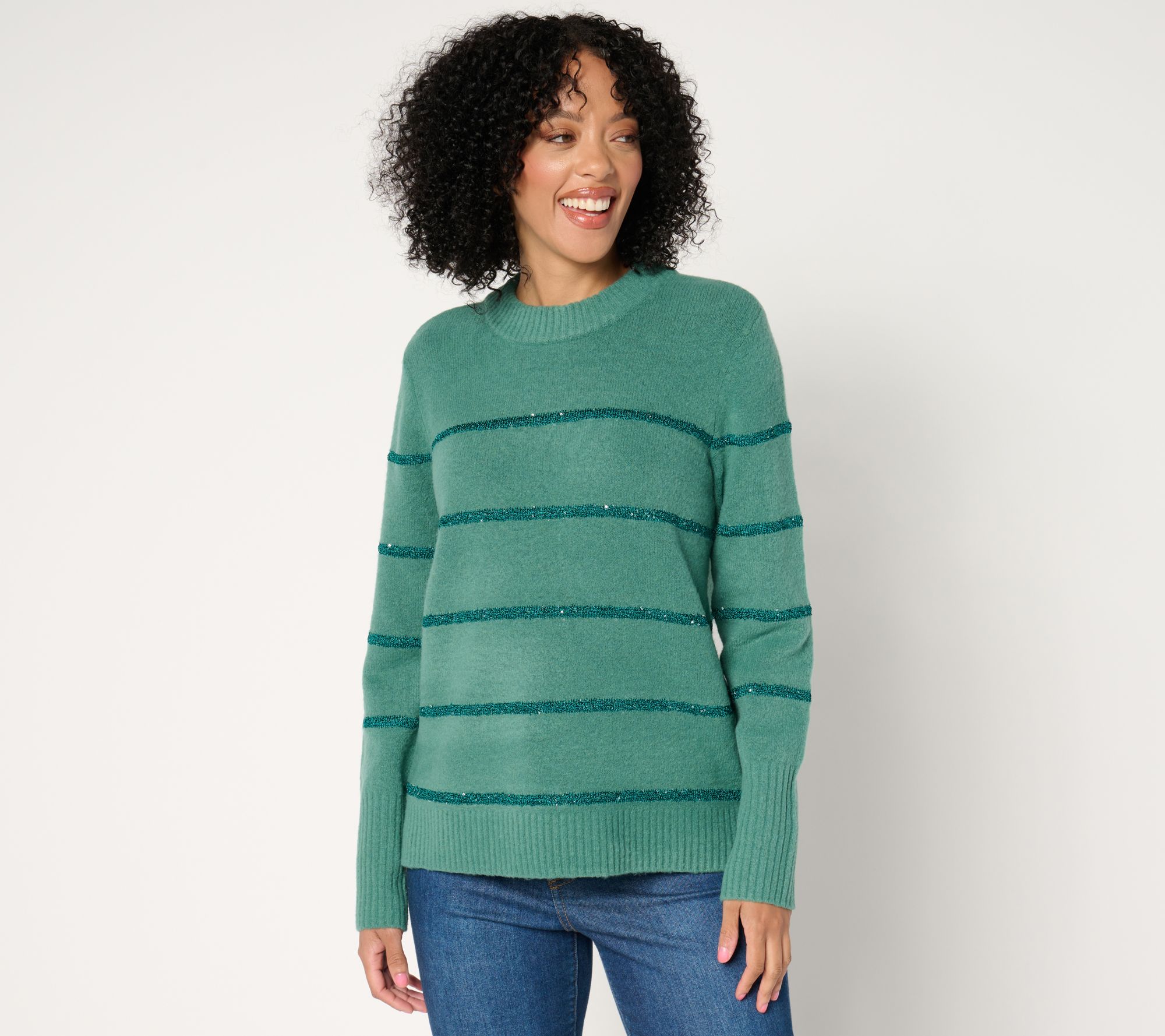 "As Is" Isaac Mizrahi Live! Apres Mini Sequin Stripe Sweater