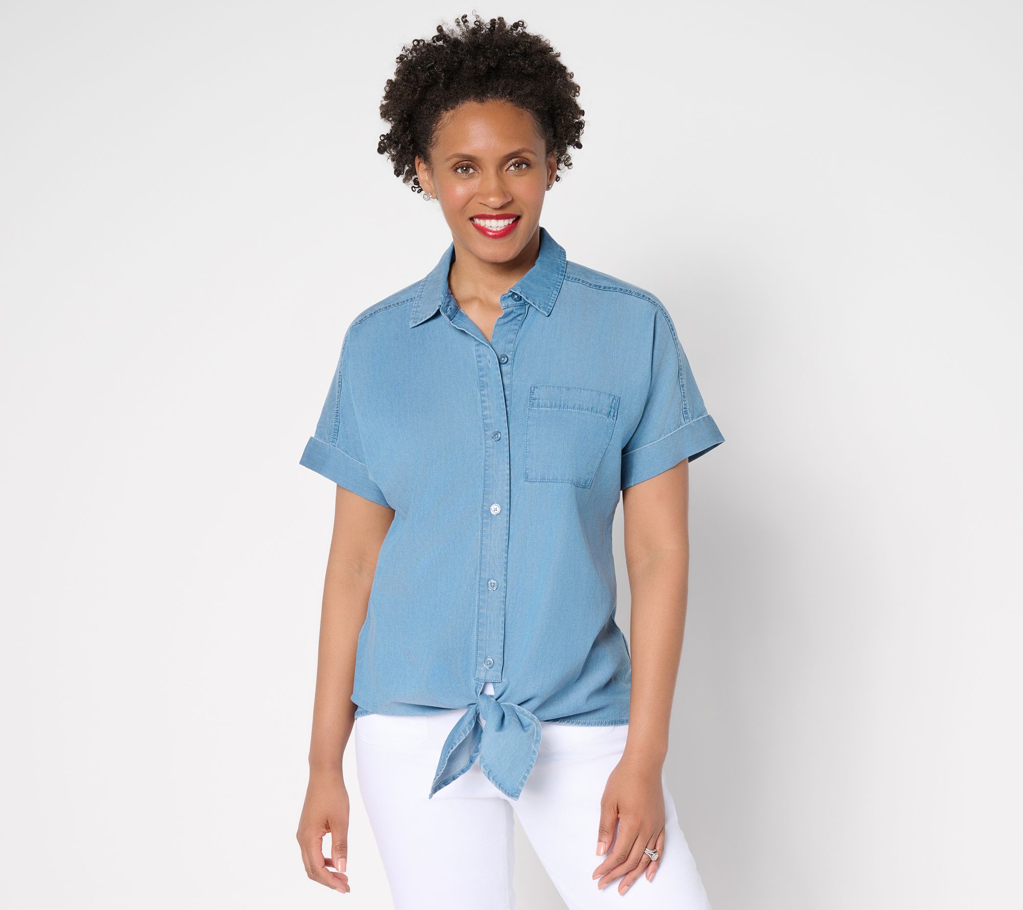 Joan Rivers Dolman Sleeve Self-Tie Button Front Shirt