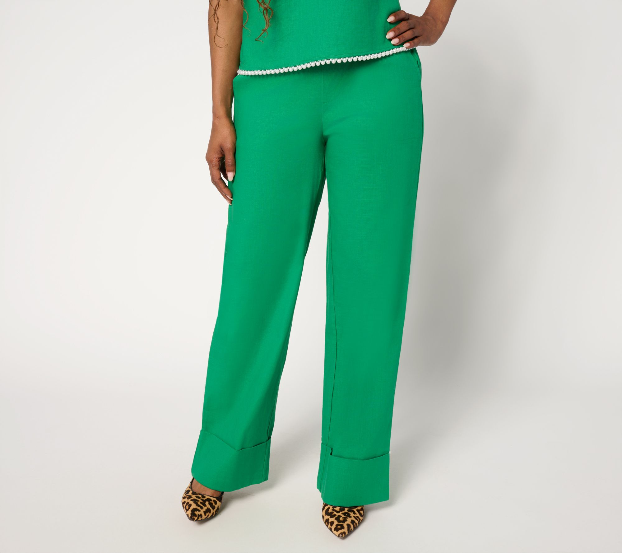 by Stacy London Petite Stretch Cotton Wide Leg Pant with Tall Cuff