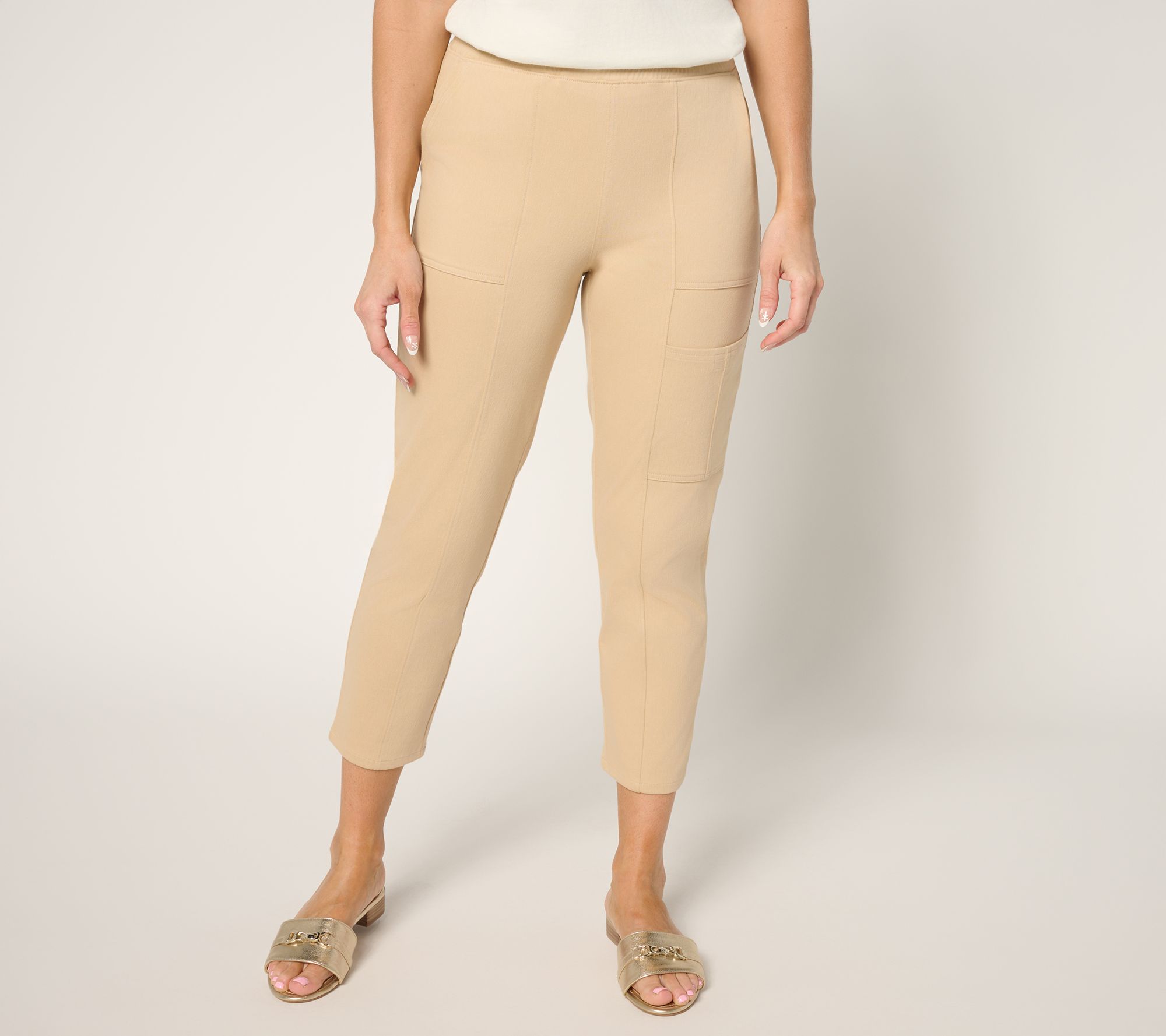 Denim & Co. Petite Comfy Knit Air Tapered Cargo Crop Pant