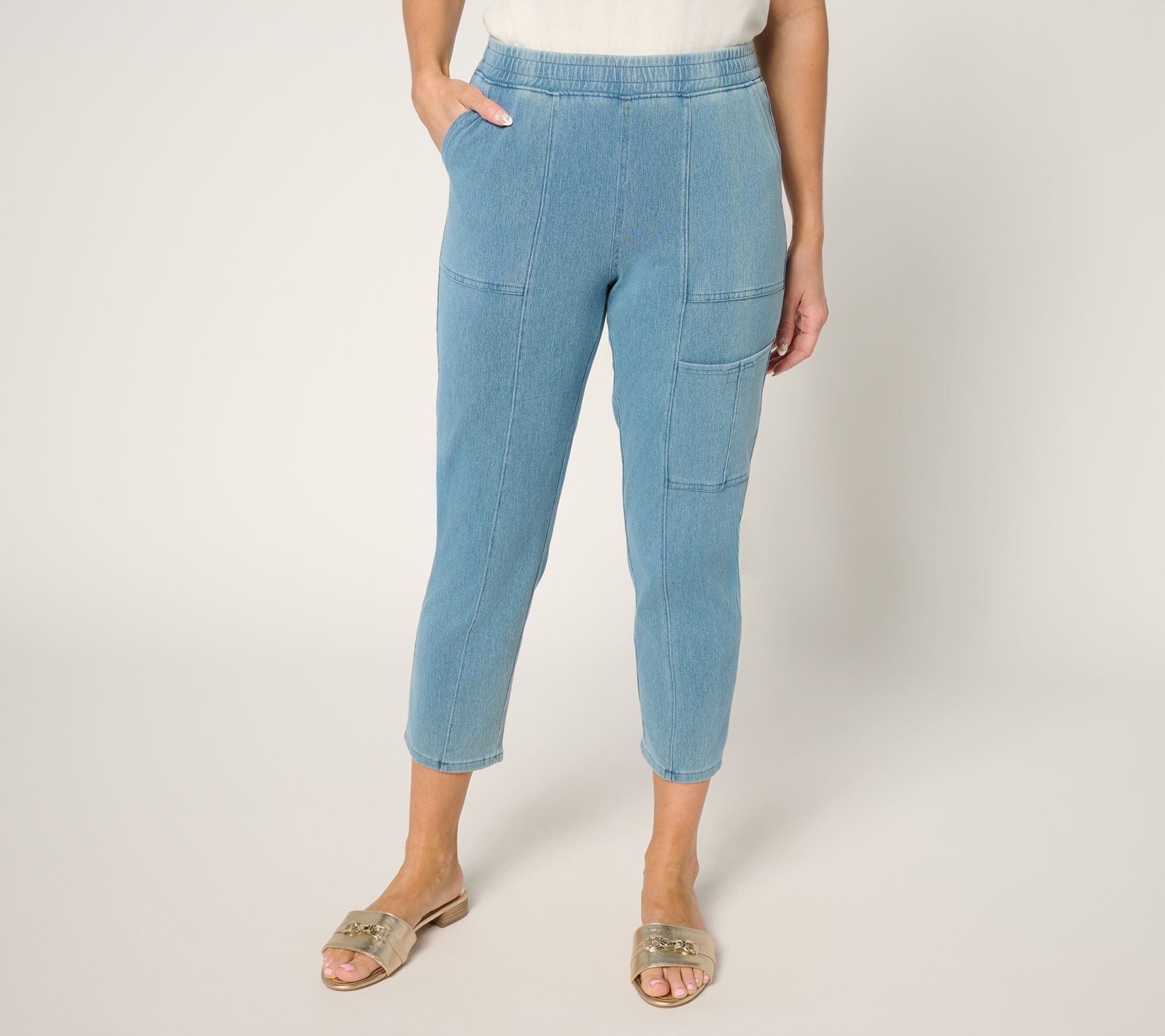 Denim & Co. Petite Comfy Knit Air Tapered Cargo Crop Pant