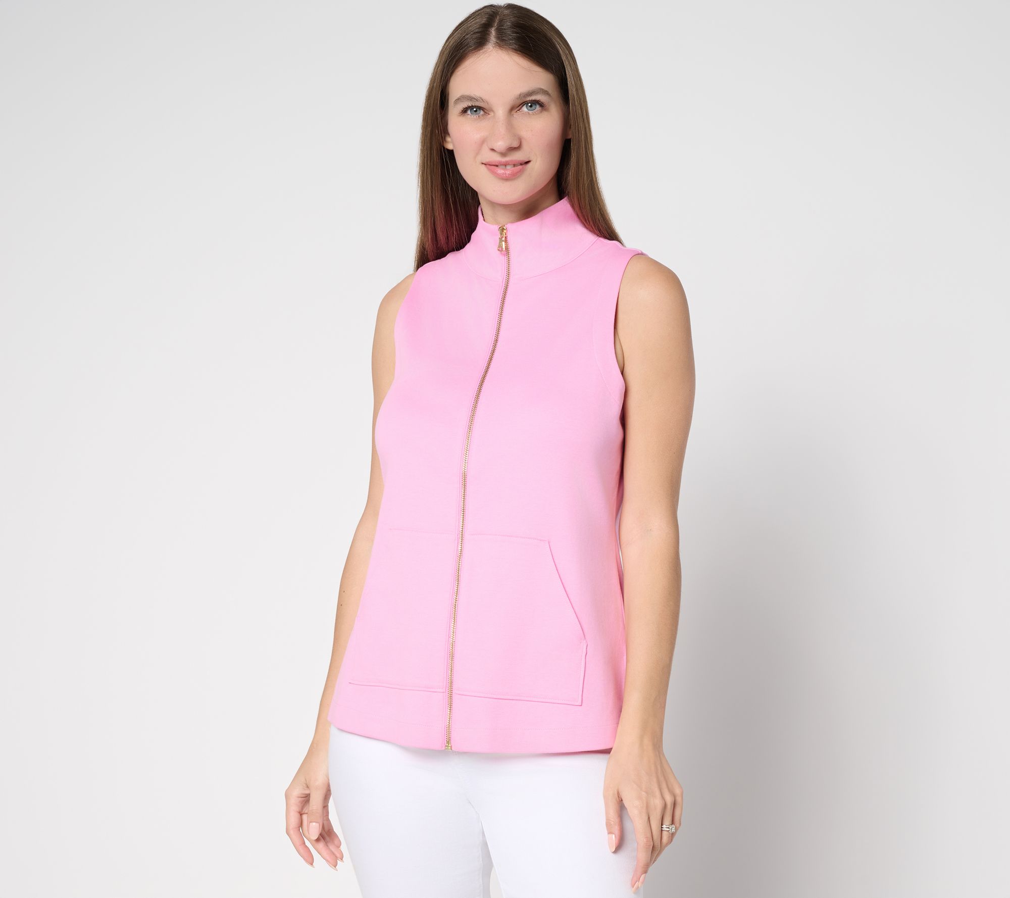Isaac Mizrahi Live! Essentials Pima Cotton Zip Up Sleeveless Top