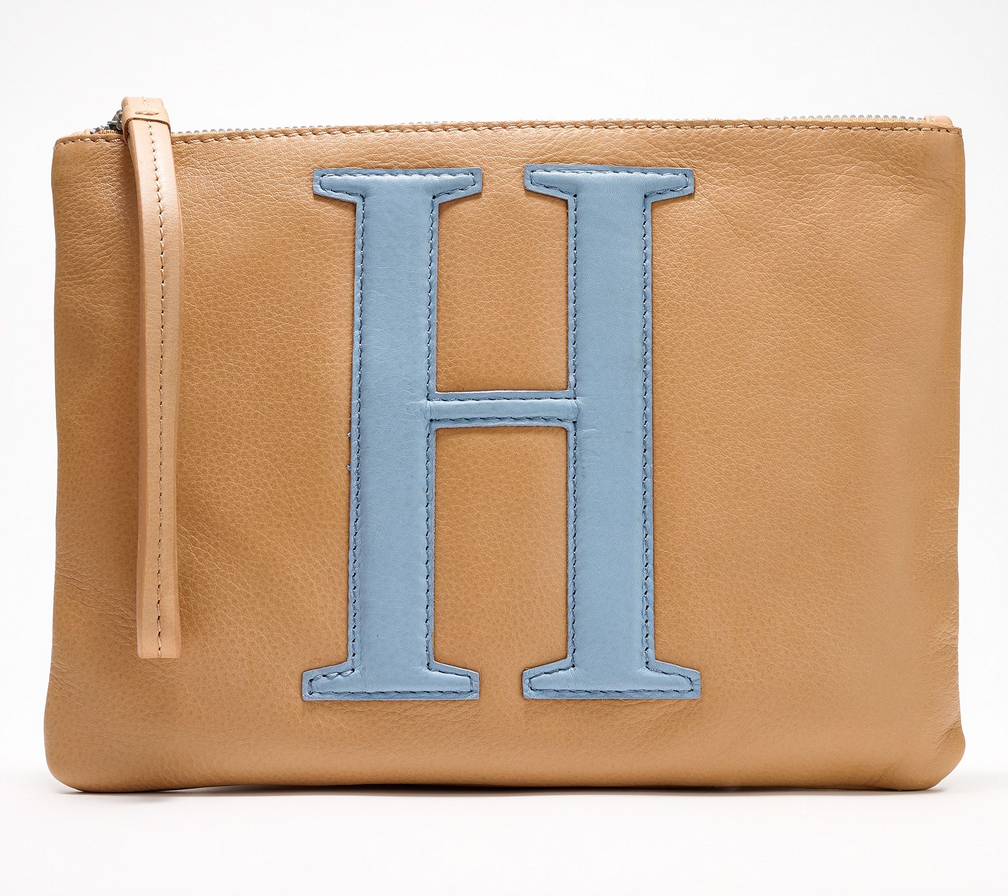 American Leather Co. Dover Leather Monogram Wristlet Pouch