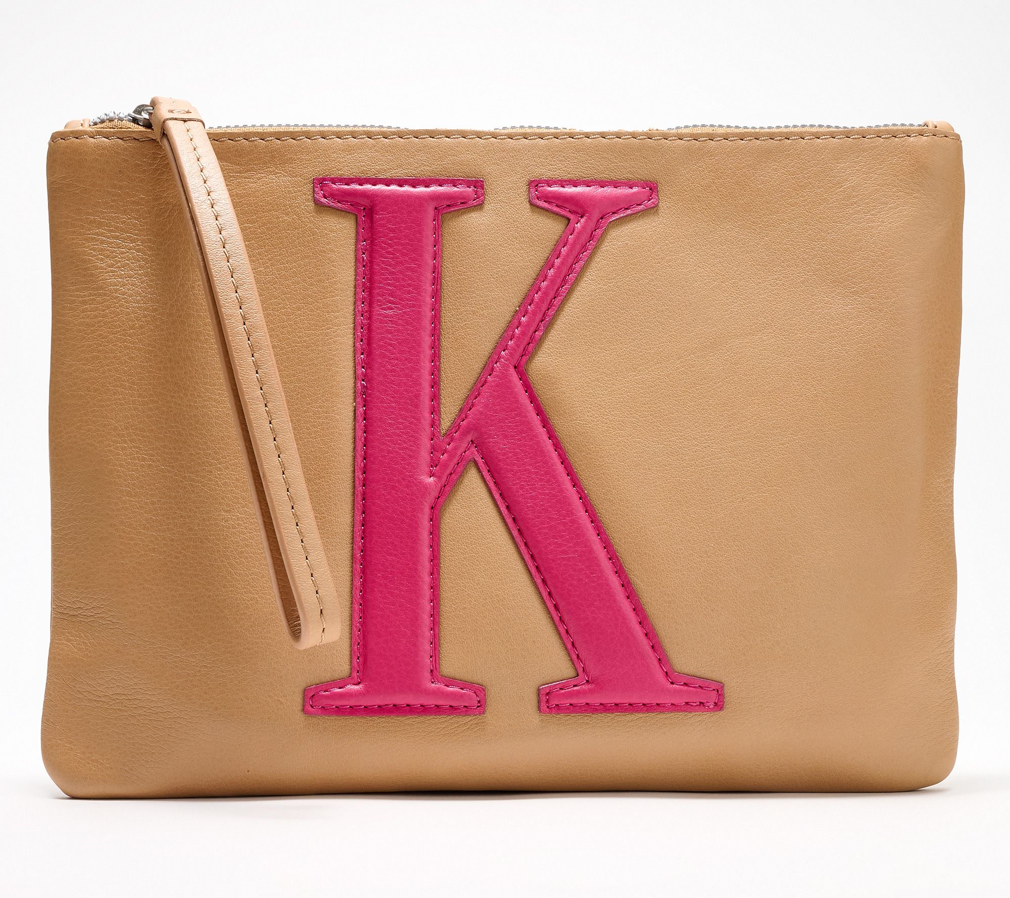 American Leather Co. Dover Leather Monogram Wristlet Pouch