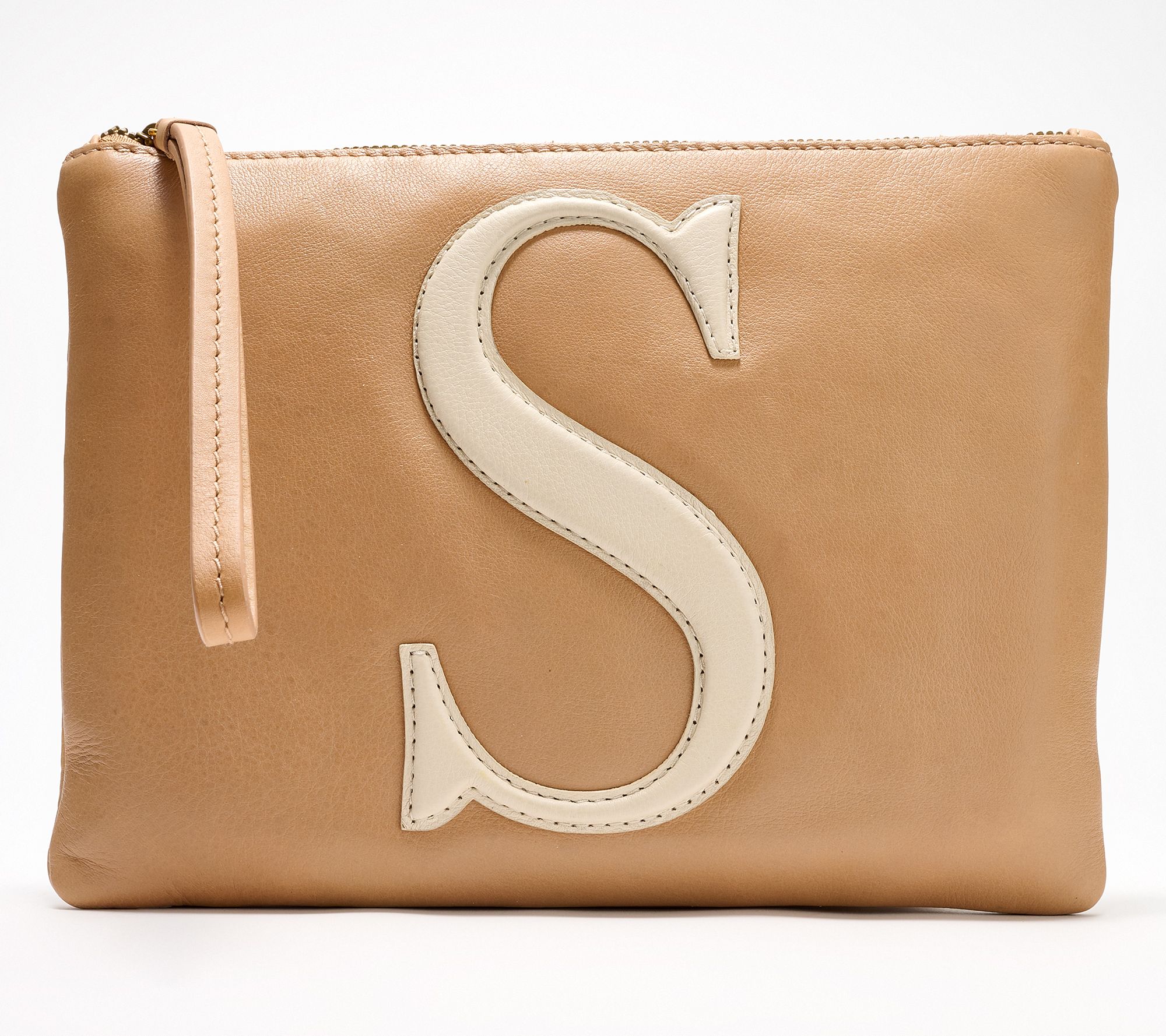American Leather Co. Dover Leather Monogram Wristlet Pouch